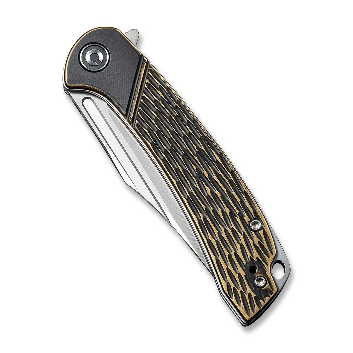 CIVIVI Dogma Flipper & Thumb Hole Knife Brass Handle (3.46" D2 Blade) C2014A - Image 6