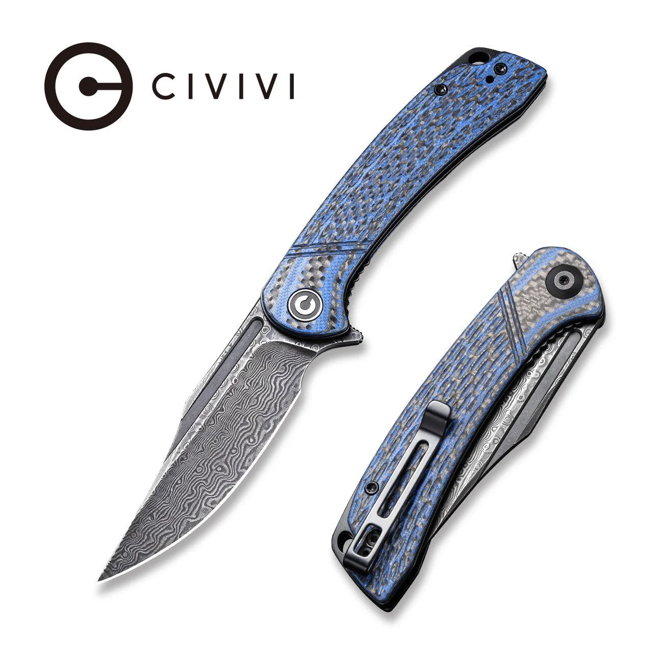 CIVIVI Dogma Flipper & Thumb Hole Knife G10 & Carbon Fiber Handle (3.46" Damascus Blade) C2014DS-2