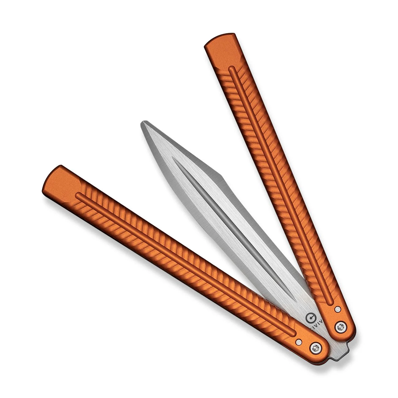 CIVIVI Dracolisk Butterfly Knife Trainer Orange Aluminum Handle (4.57" Satin Finished 9Cr18MoV Dull Blade) C25028-2 - Image 5