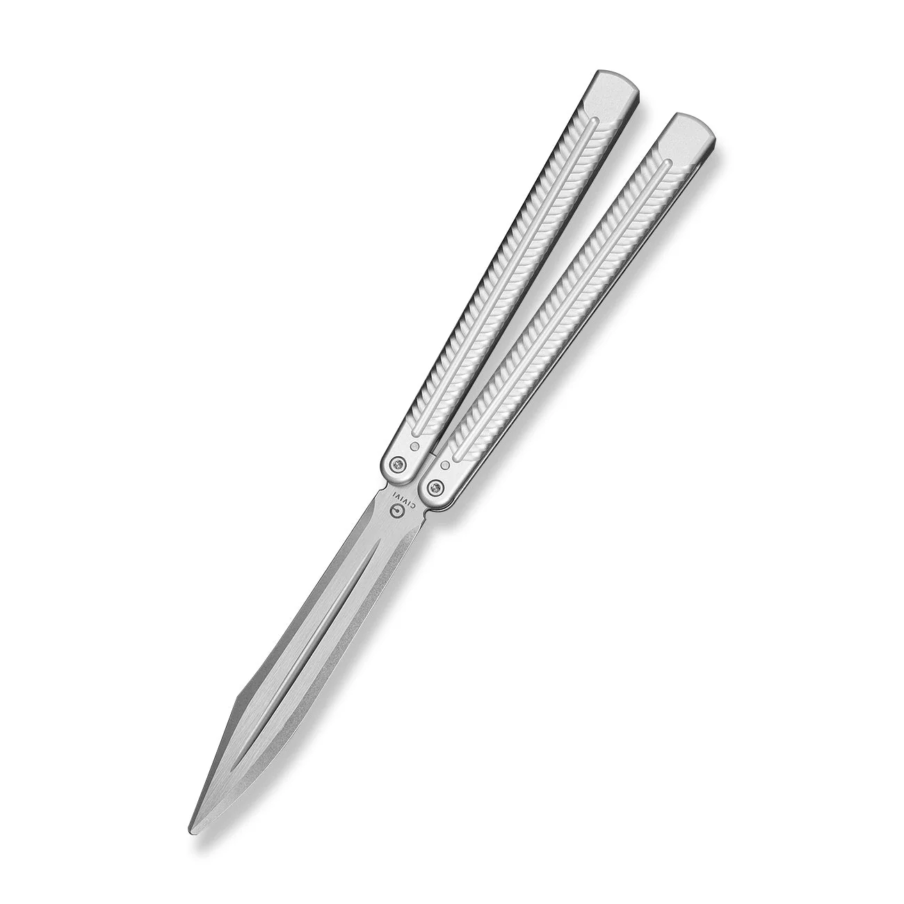 CIVIVI Dracolisk Butterfly Knife Trainer Silver Aluminum Handle (4.57" Stonewashed 9Cr18MoV Dull Blade, Satin Flat) C25028-4 - Image 3