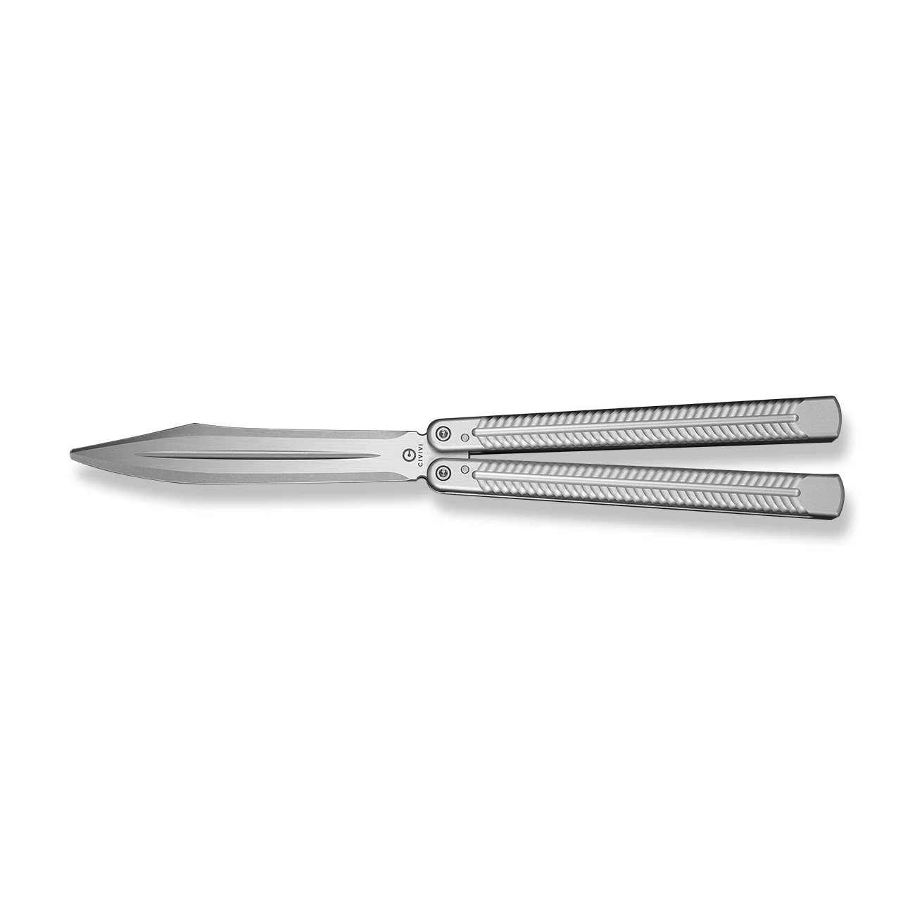 CIVIVI Dracolisk Butterfly Knife Trainer Silver Aluminum Handle (4.57" Stonewashed 9Cr18MoV Dull Blade, Satin Flat) C25028-4 - Image 4