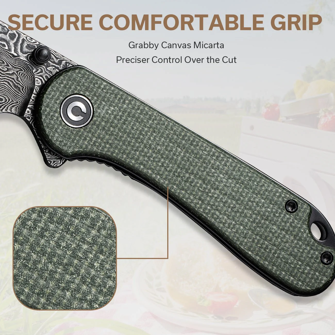 CIVIVI Elementum Flipper & Thumb Stud Knife Micarta Handle (2.97" Damascus Blade) C18062AF-DS1 - Image 3