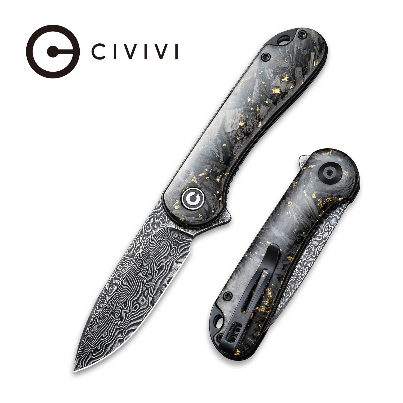 CIVIVI Elementum Flipper Knife Carbon Fiber & Resin Handle (2.96" Damascus Blade) C907C-DS1
