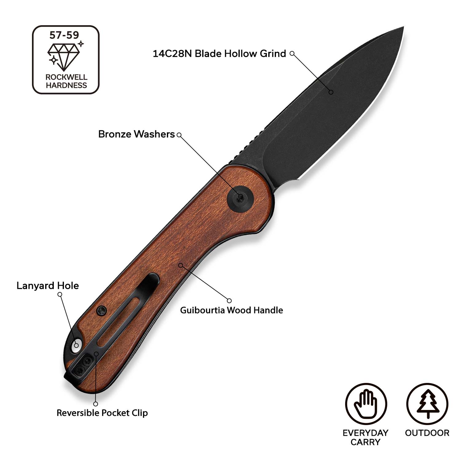 CIVIVI Elementum Slip Joint Knife Wood Handle (2.96" 14C28N Blade) C18062AJ-3 - Image 7