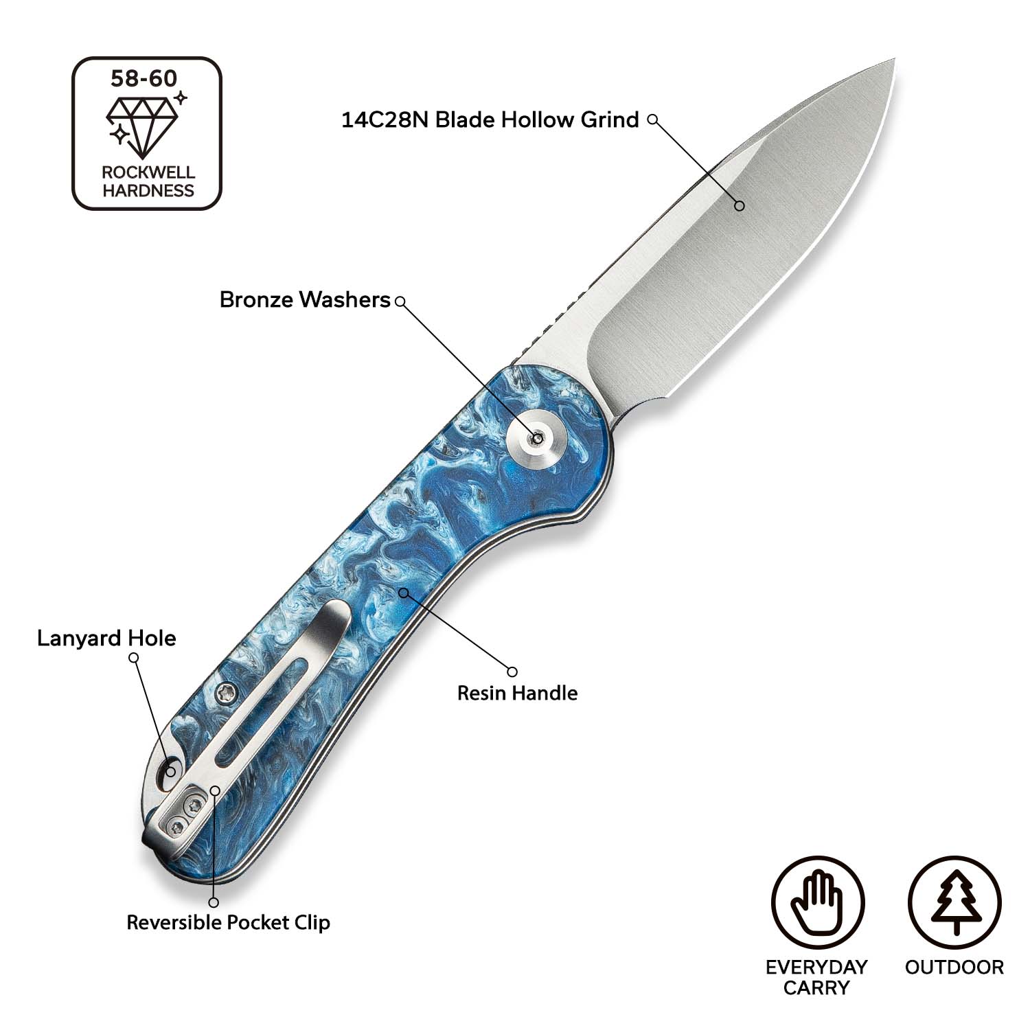 CIVIVI Elementum Slip Joint Knife Resin Handle (2.96" 14C28N Blade) C18062AJ-4 - Image 7