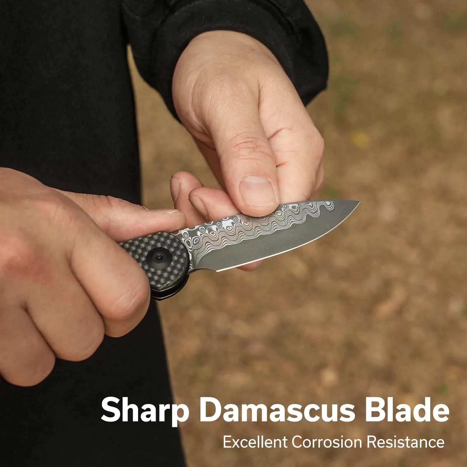 CIVIVI Elementum Slip Joint Knife Carbon Fiber Handle (2.96" Damascus Blade) C18062AJ-DS1 - Image 2