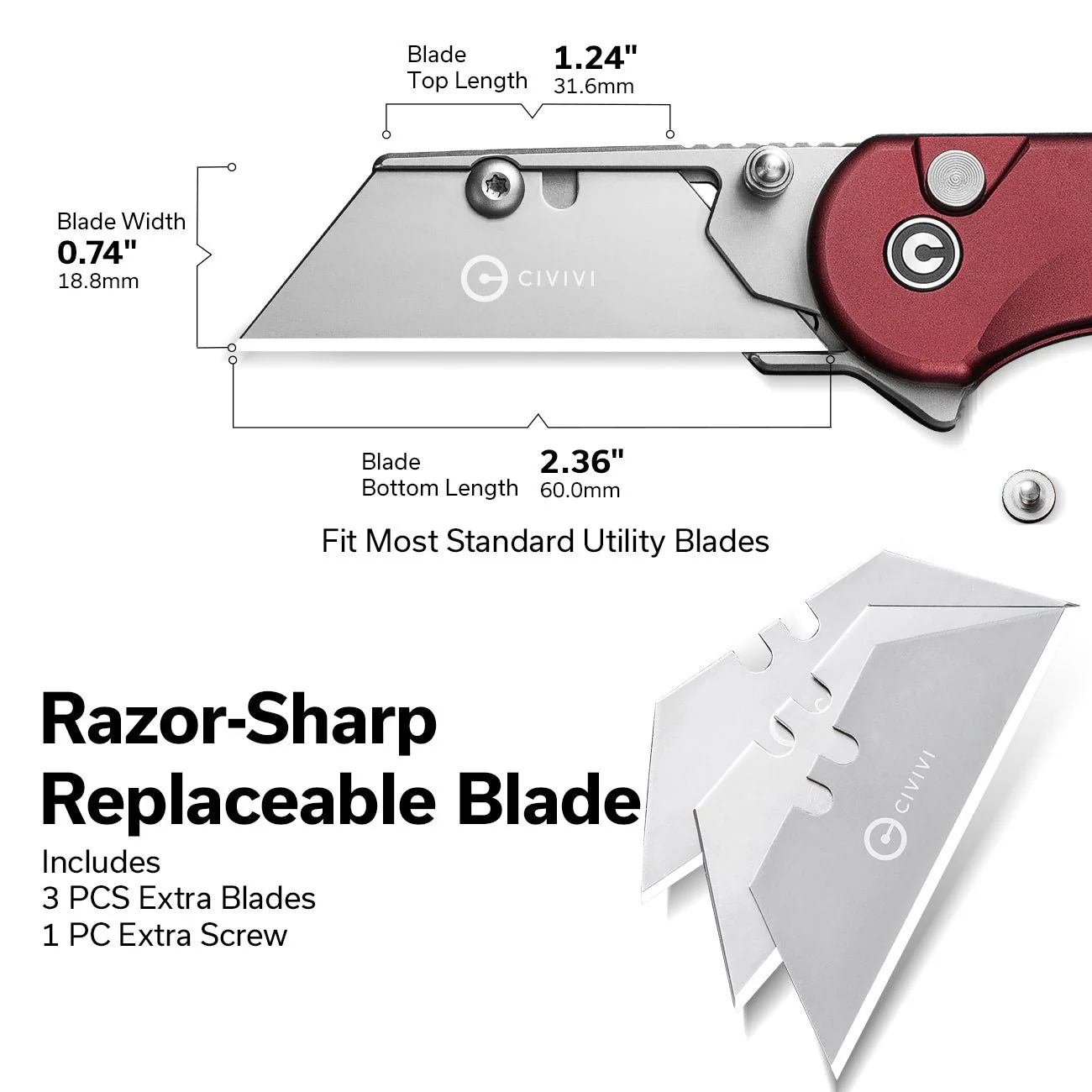 CIVIVI Elementum Utility Flipper & Thumb Stud & Button Lock Knife Aluminum Handle (2.26" S/S Blade Holder & 6Cr13 Blade) C23039B-5 - Image 3