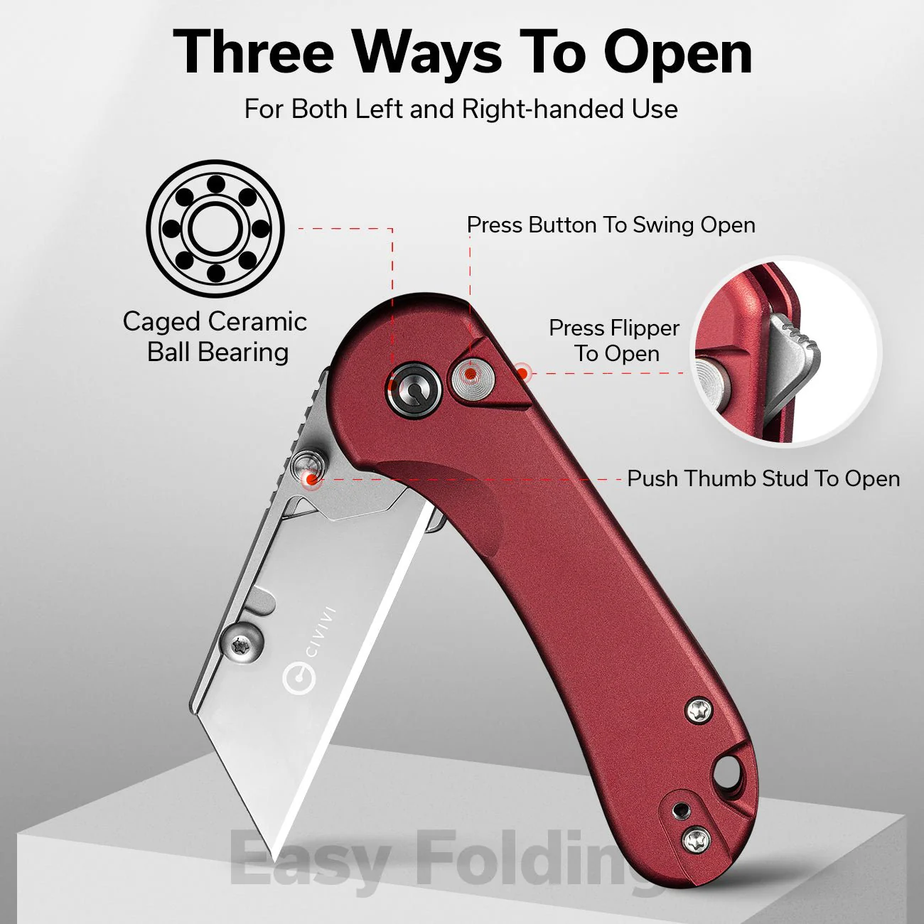 CIVIVI Elementum Utility Flipper & Thumb Stud & Button Lock Knife Aluminum Handle (2.26" S/S Blade Holder & 6Cr13 Blade) C23039B-5 - Image 4