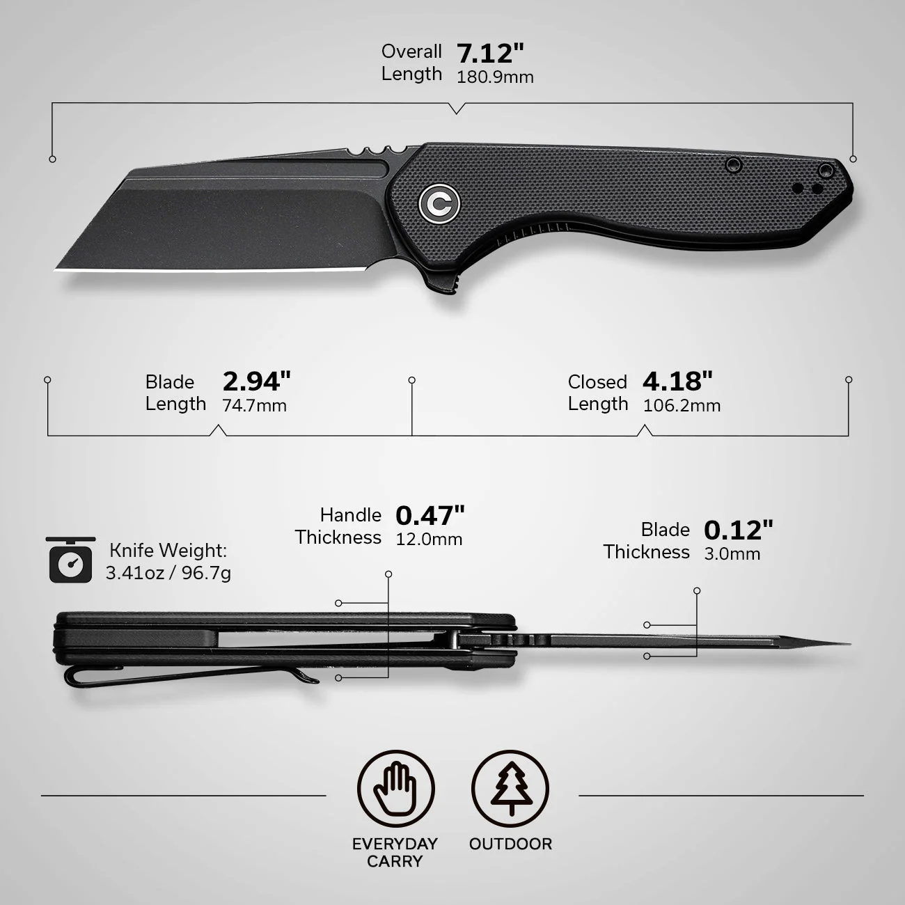 CIVIVI ExOne Flipper Knife G10 Handle (2.94" Nitro-V Blade) C23036-1 - Image 2