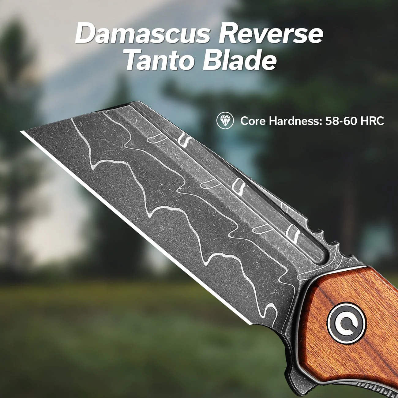 CIVIVI ExOne Flipper Knife Wood Handle (2.94" Damascus Blade) C23036-DS1 - Image 3