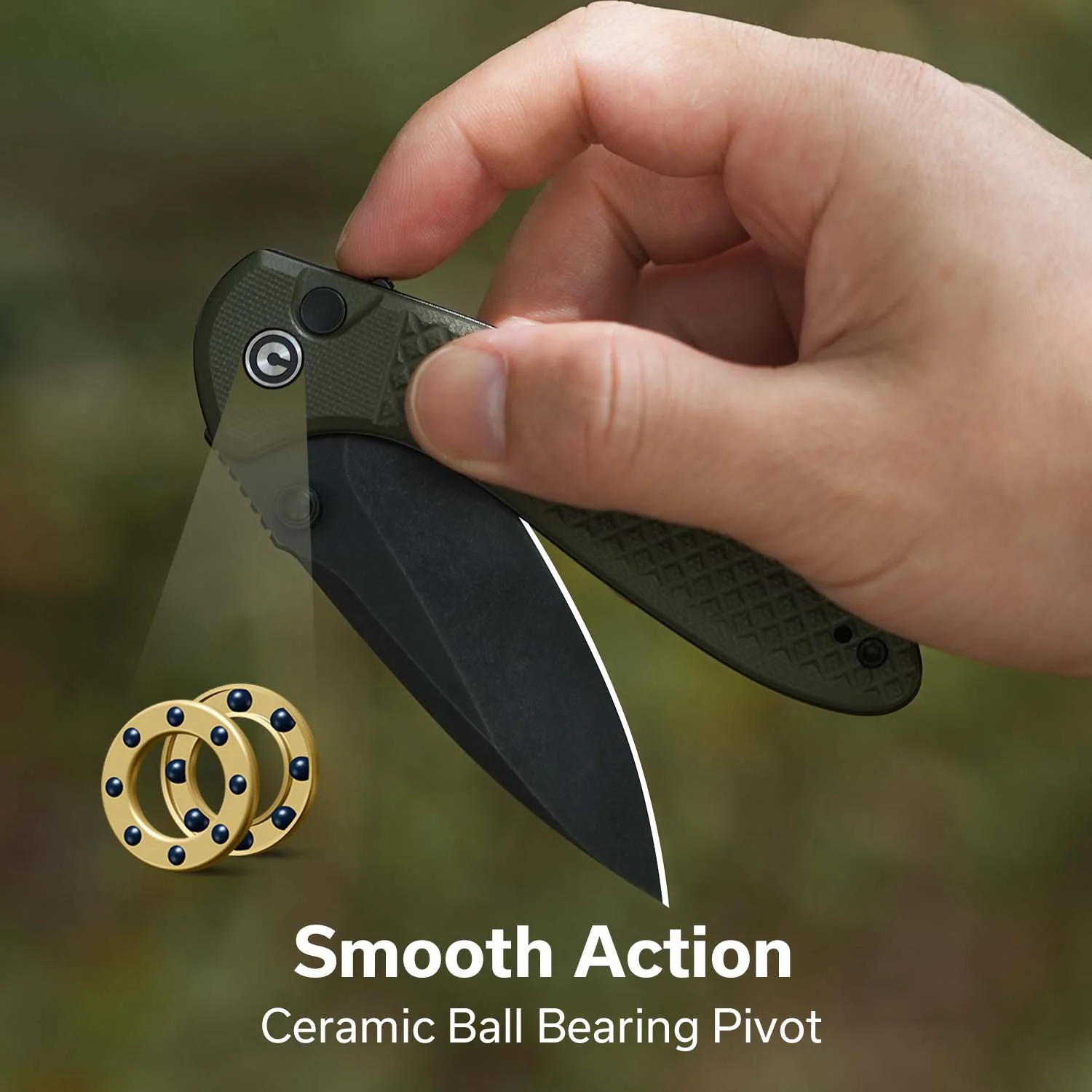 CIVIVI Faeger Flipper & Thumb Stud & Button Lock Knife Milled OD Green G10 Handle (2.98" Black Stonewashed 14C28N Blade) C24031-2 - Image 3