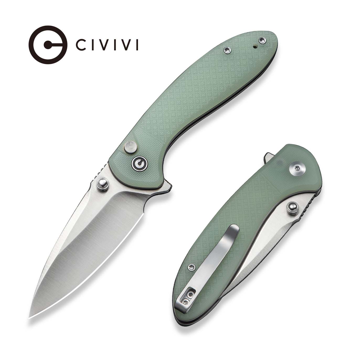 CIVIVI Faeger Flipper & Thumb Stud & Button Lock Knife Milled Natural G10 Handle (2.98" Satin Finished 14C28N Blade) C24031-3