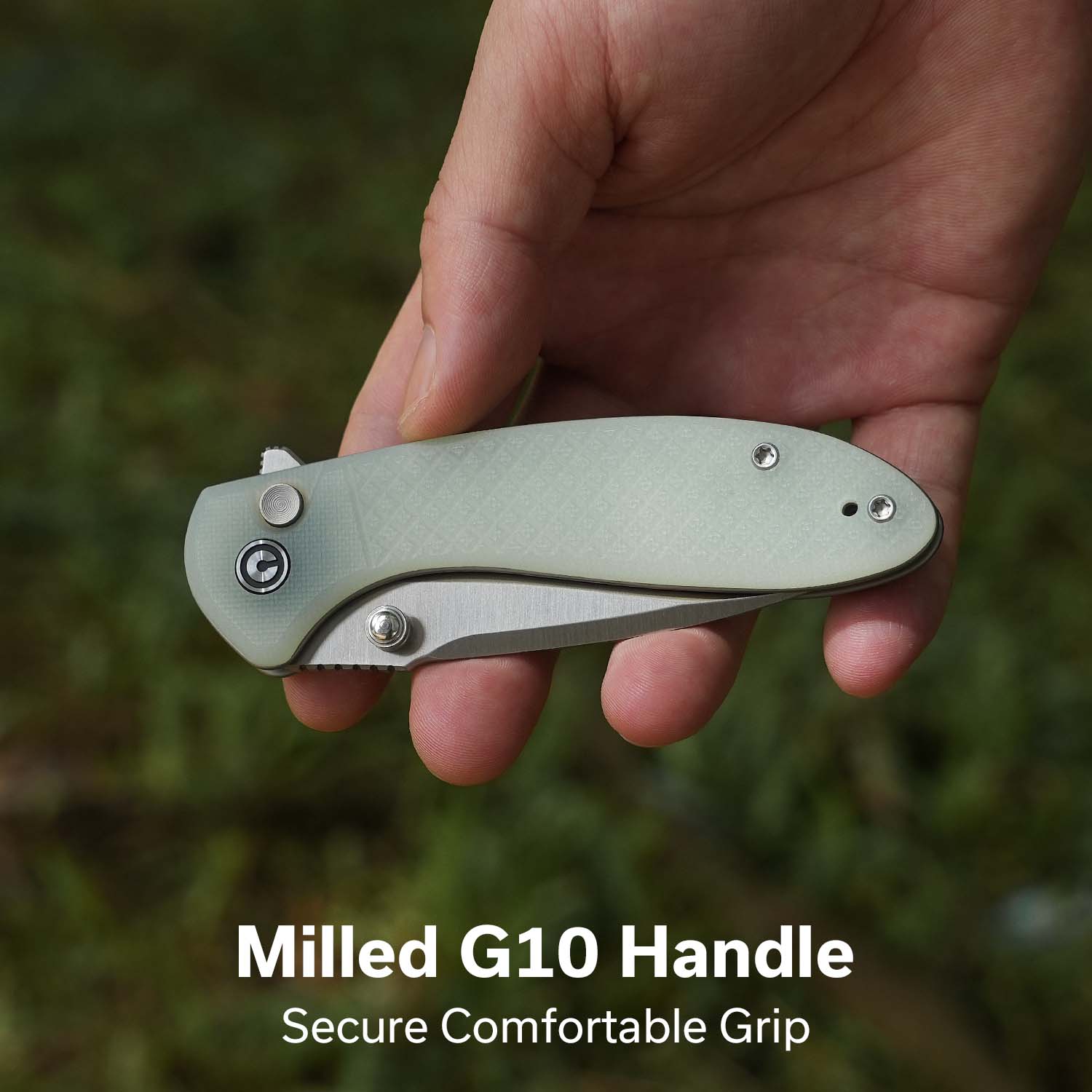 CIVIVI Faeger Flipper & Thumb Stud & Button Lock Knife Milled Natural G10 Handle (2.98" Satin Finished 14C28N Blade) C24031-3 - Image 4