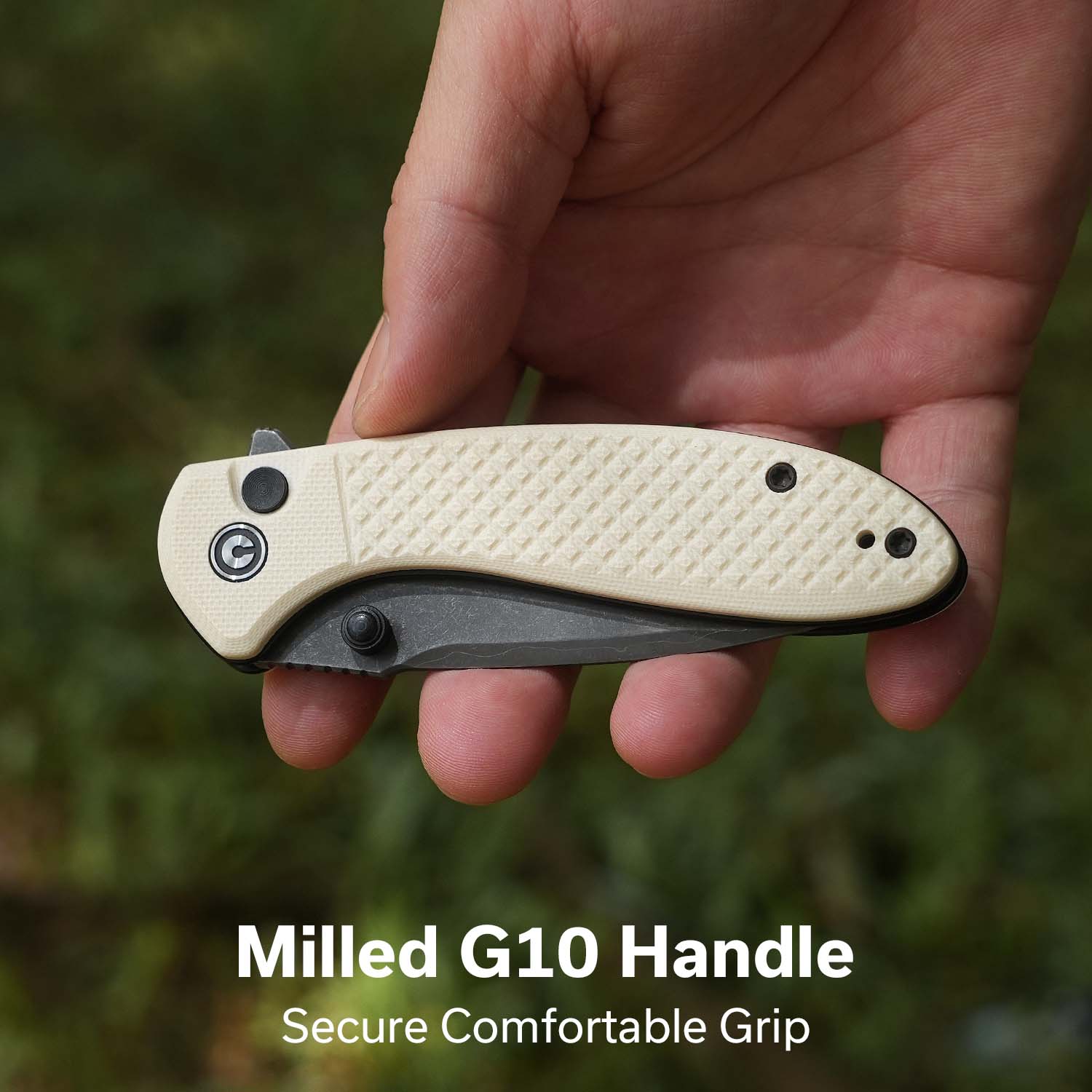 CIVIVI Faeger Flipper & Thumb Stud & Button Lock Knife Milled Ivory G10 Handle (2.98" Damascus Blade) C24031-DS1 - Image 4