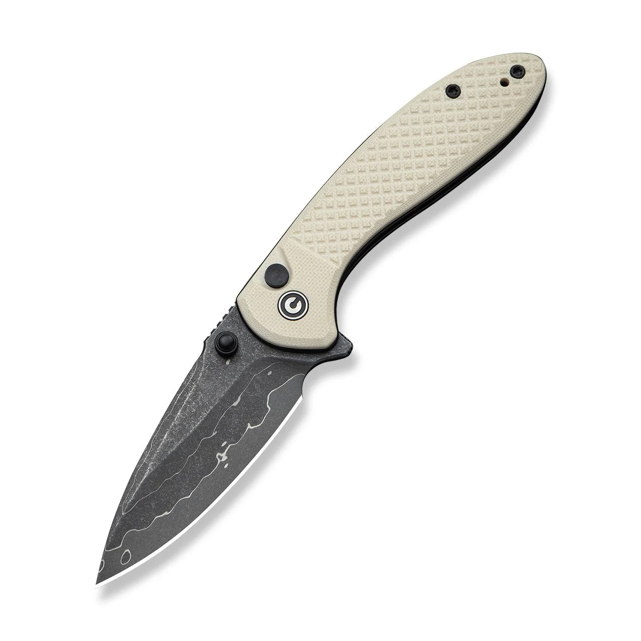 CIVIVI Faeger Flipper & Thumb Stud & Button Lock Knife Milled Ivory G10 Handle (2.98" Damascus Blade) C24031-DS1 - Image 9
