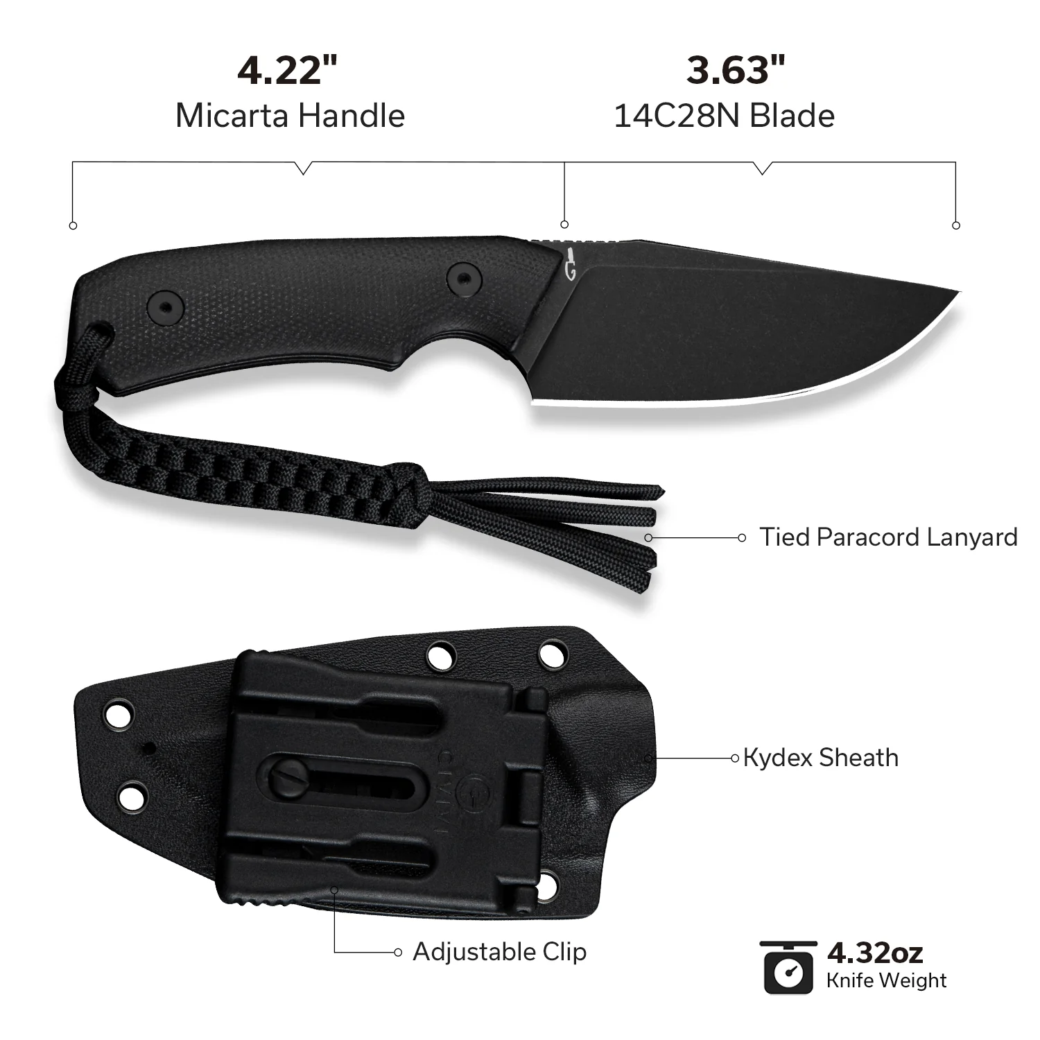 CIVIVI Gander Fixed Blade Knife Micarta Handle (3.63" 14C28N Blade) C24058B-2 - Image 5