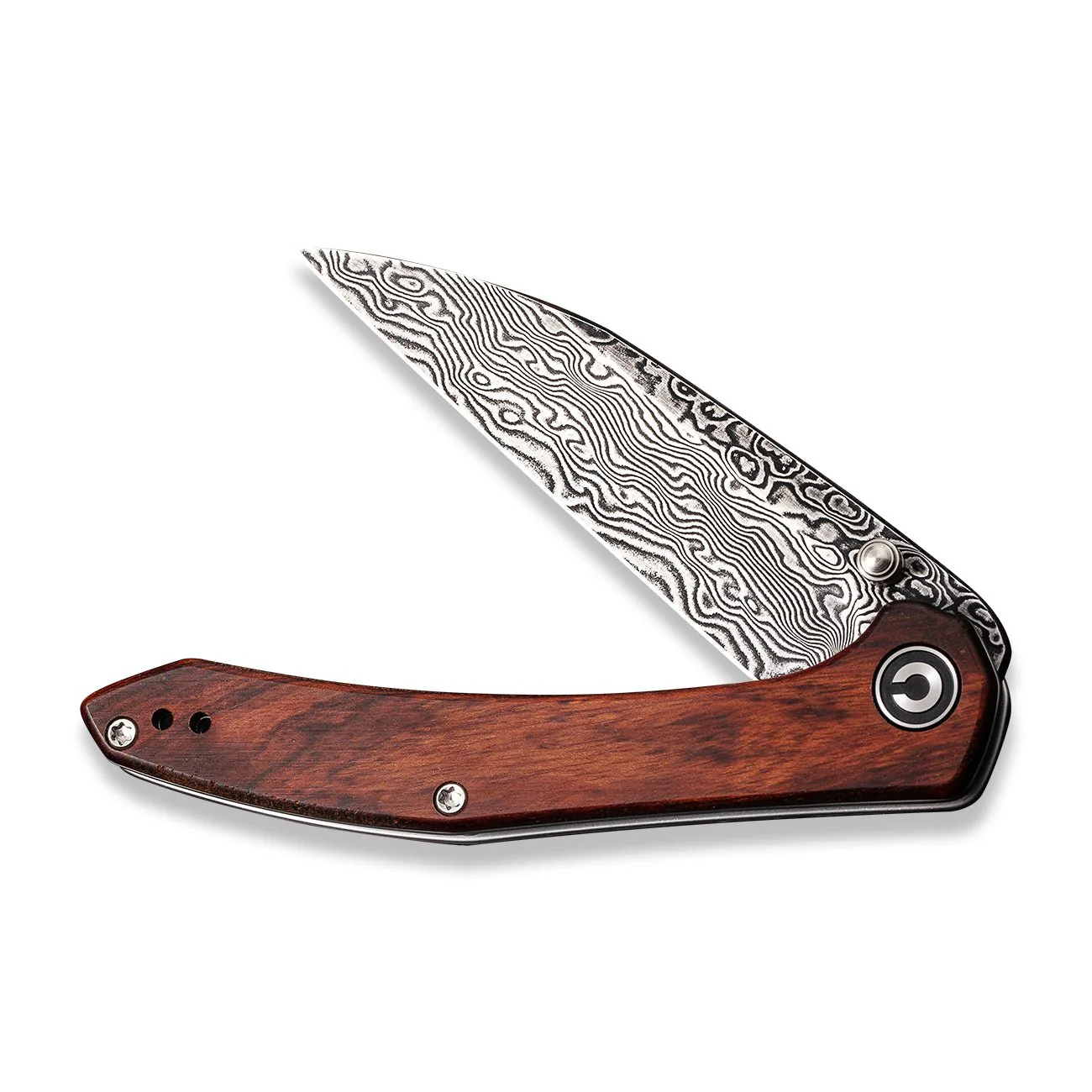 CIVIVI Hadros Thumb Stud Knife Wood Handle (3.35" Damascus Blade) C20004-DS1 - Image 4