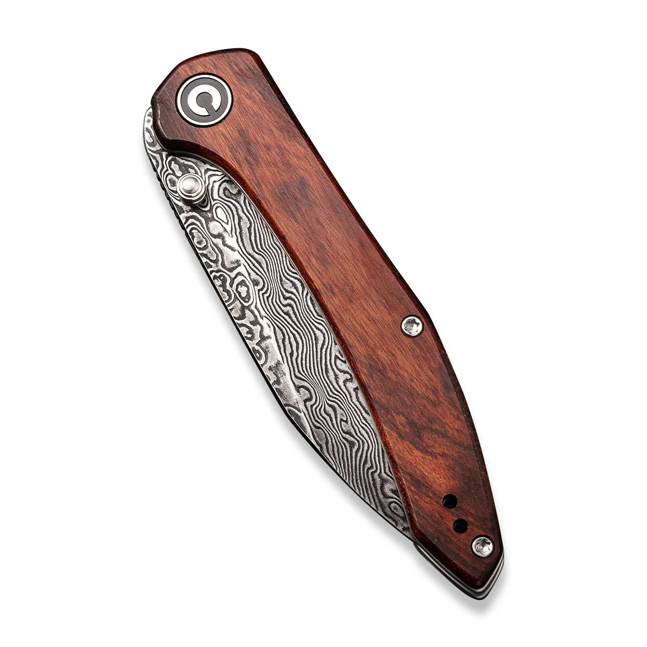 CIVIVI Hadros Thumb Stud Knife Wood Handle (3.35" Damascus Blade) C20004-DS1 - Image 5