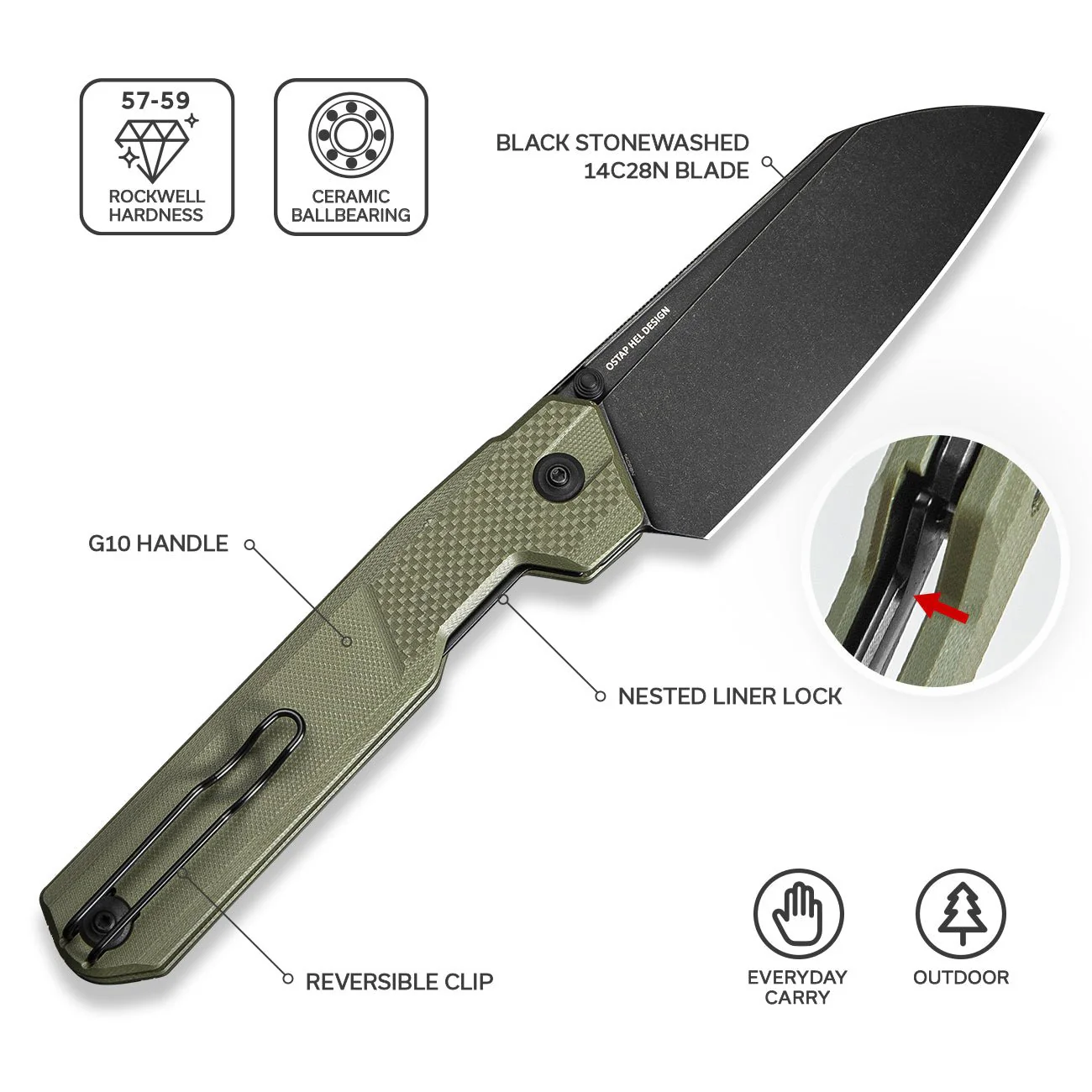 CIVIVI Hid Thumb Stud Knife G10 Handle (4.14" 14C28N Blade) C23008-2 - Image 5
