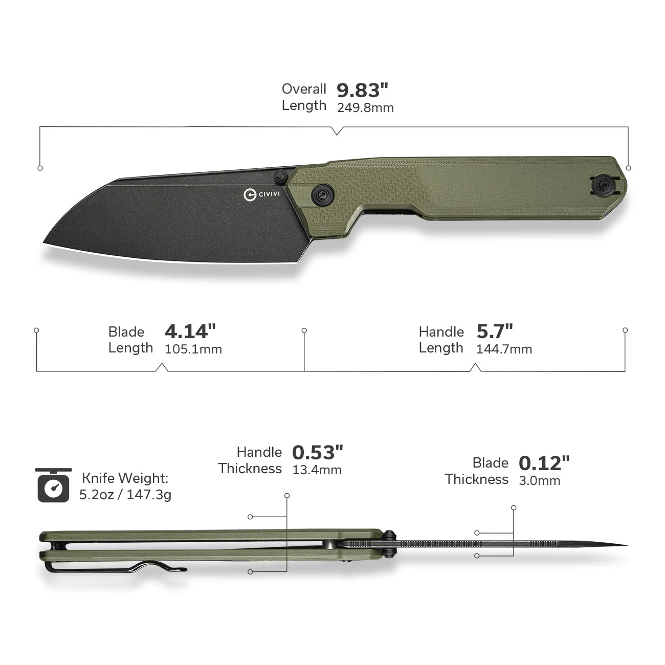 CIVIVI Hid Thumb Stud Knife G10 Handle (4.14" 14C28N Blade) C23008-2 - Image 6