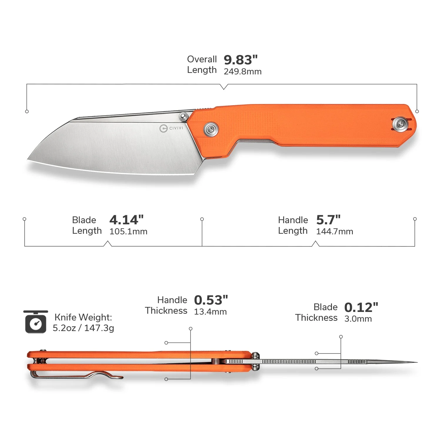 CIVIVI Hid Thumb Stud Knife G10 Handle (4.14" 14C28N Blade) C23008-4 - Image 6