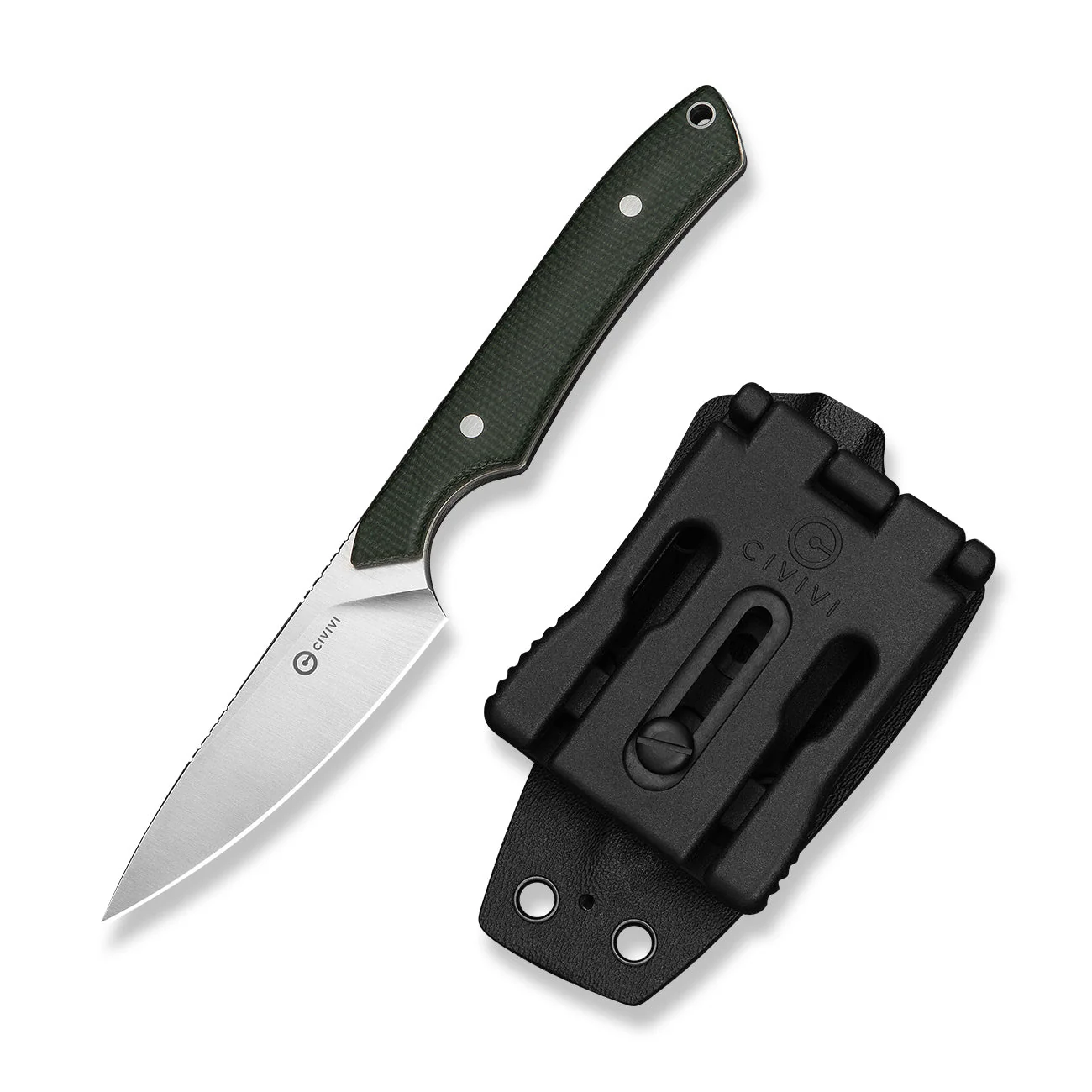 CIVIVI High Grass Field Knife Hunting Fixed Blade Knife Green Canvas Micarta Handle (2.93" Satin Finished 14C28N Blade) C25084-2, With 1PC Black Lanyard, Black Kydex Sheath & T-Clip - Image 3