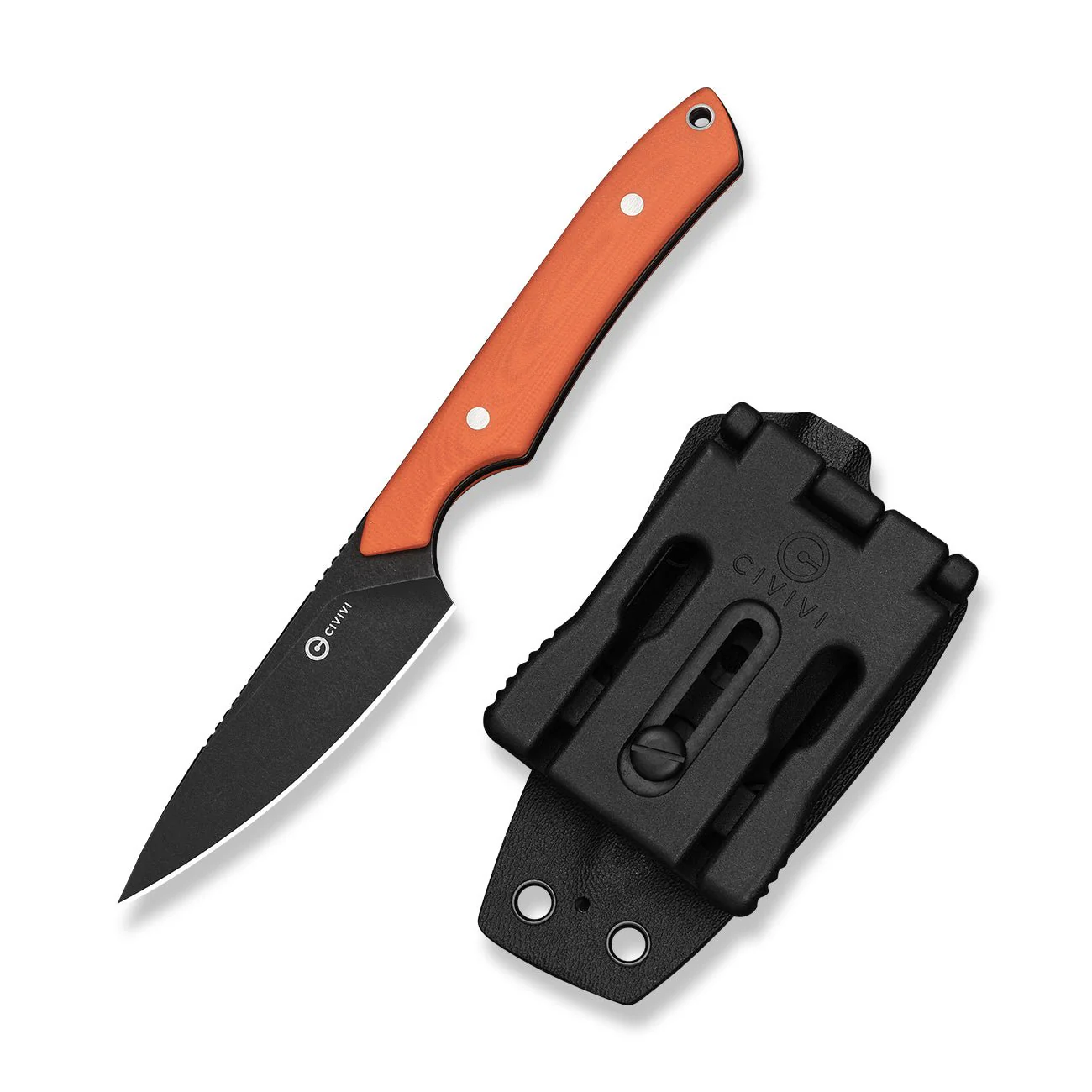 CIVIVI High Grass Field Knife Hunting Fixed Blade Knife Orange G10 Handle (2.93" Black Stonewashed 14C28N Blade) C25084-1, With 1PC Black Lanyard, Black Kydex Sheath & T-Clip - Image 3