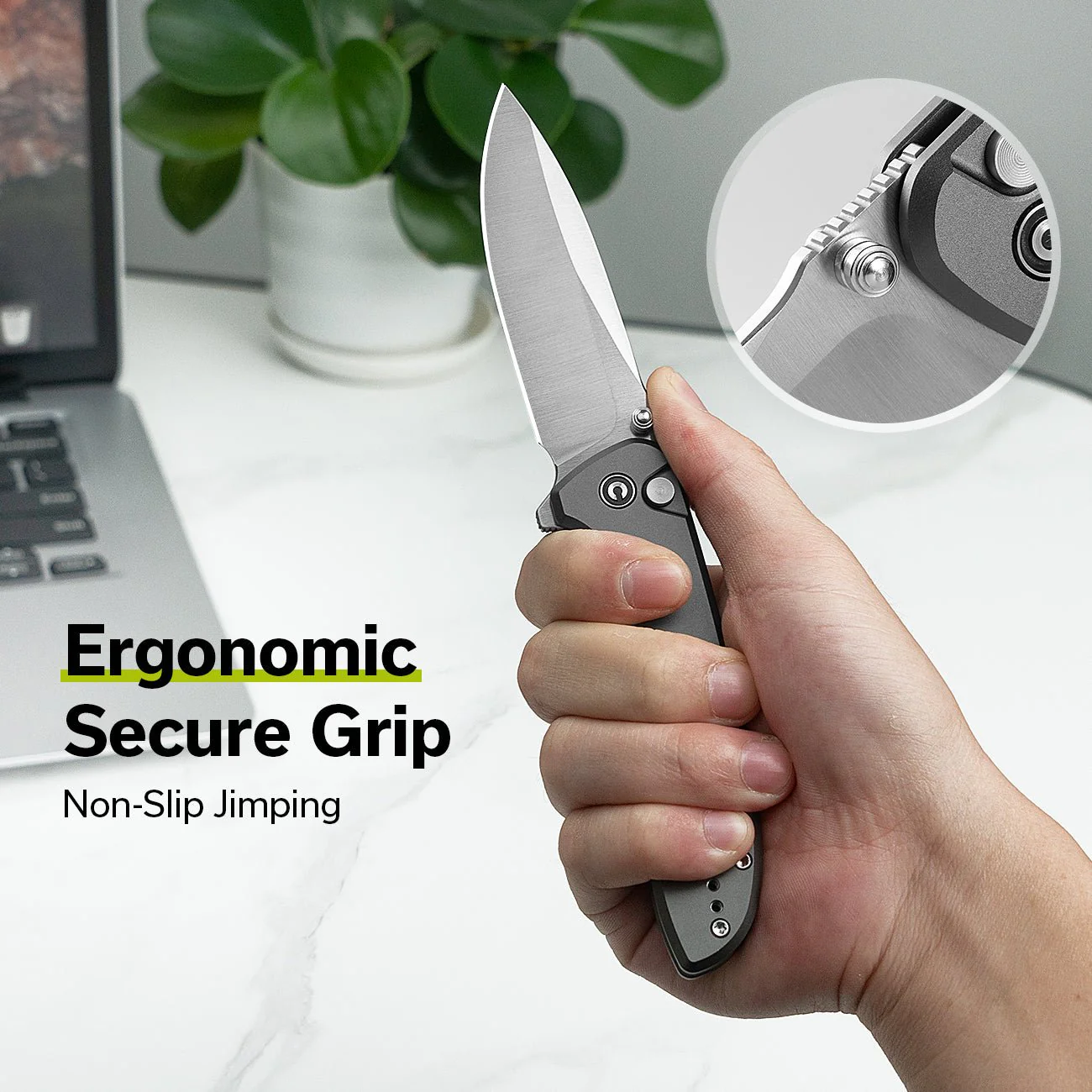 CIVIVI Hyperpulse Flipper & Thumb Stud & Button Lock Knife Aluminum Handle (3.5" 14C28N Blade) C23087A-3 - Image 5