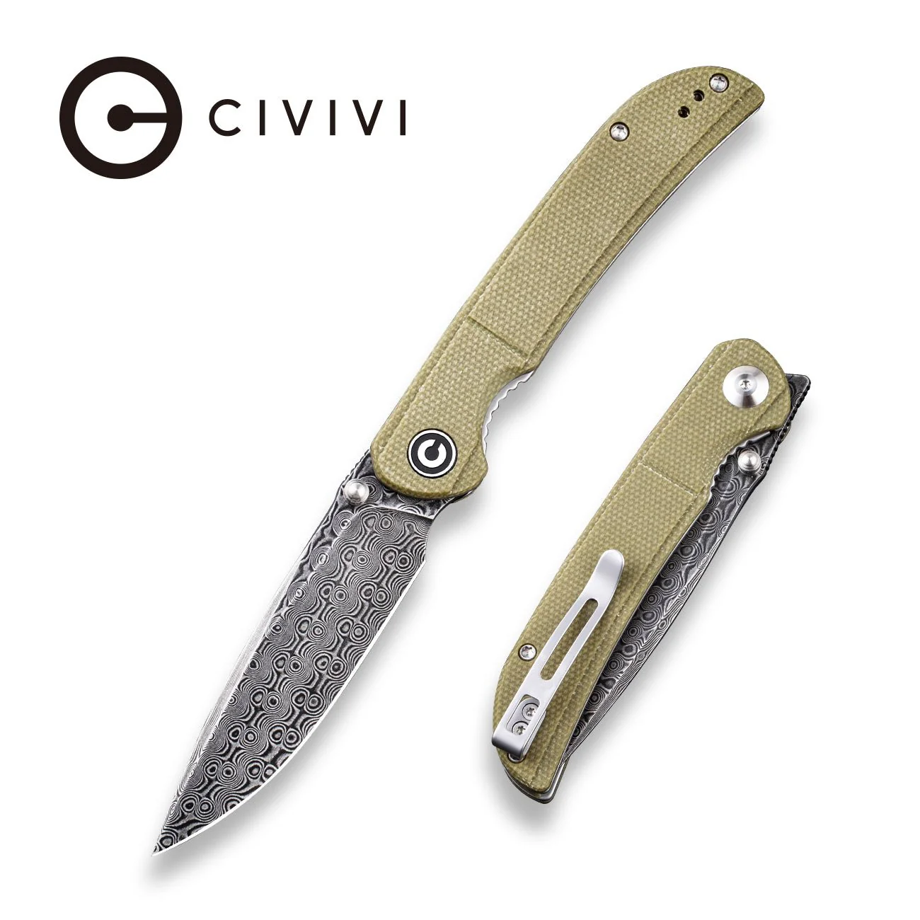CIVIVI Imperium Front Flipper & Thumb Stud Knife Micarta Handle (3.47" Damascus Blade) C2107DS-2