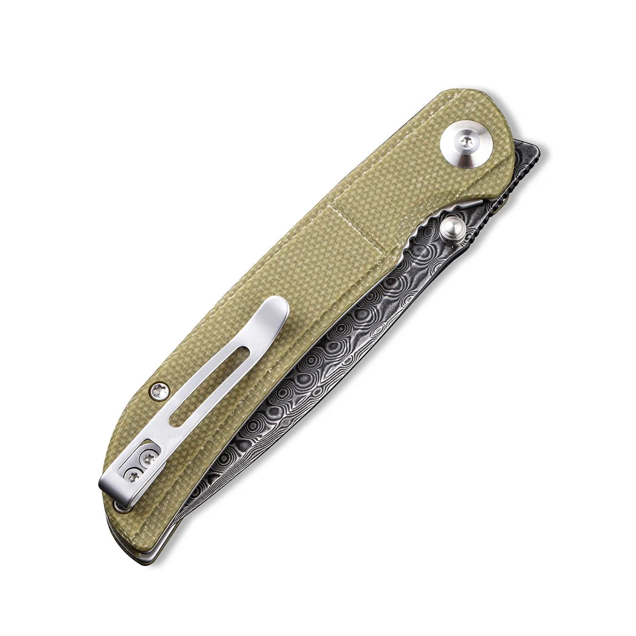 CIVIVI Imperium Front Flipper & Thumb Stud Knife Micarta Handle (3.47" Damascus Blade) C2107DS-2 - Image 6