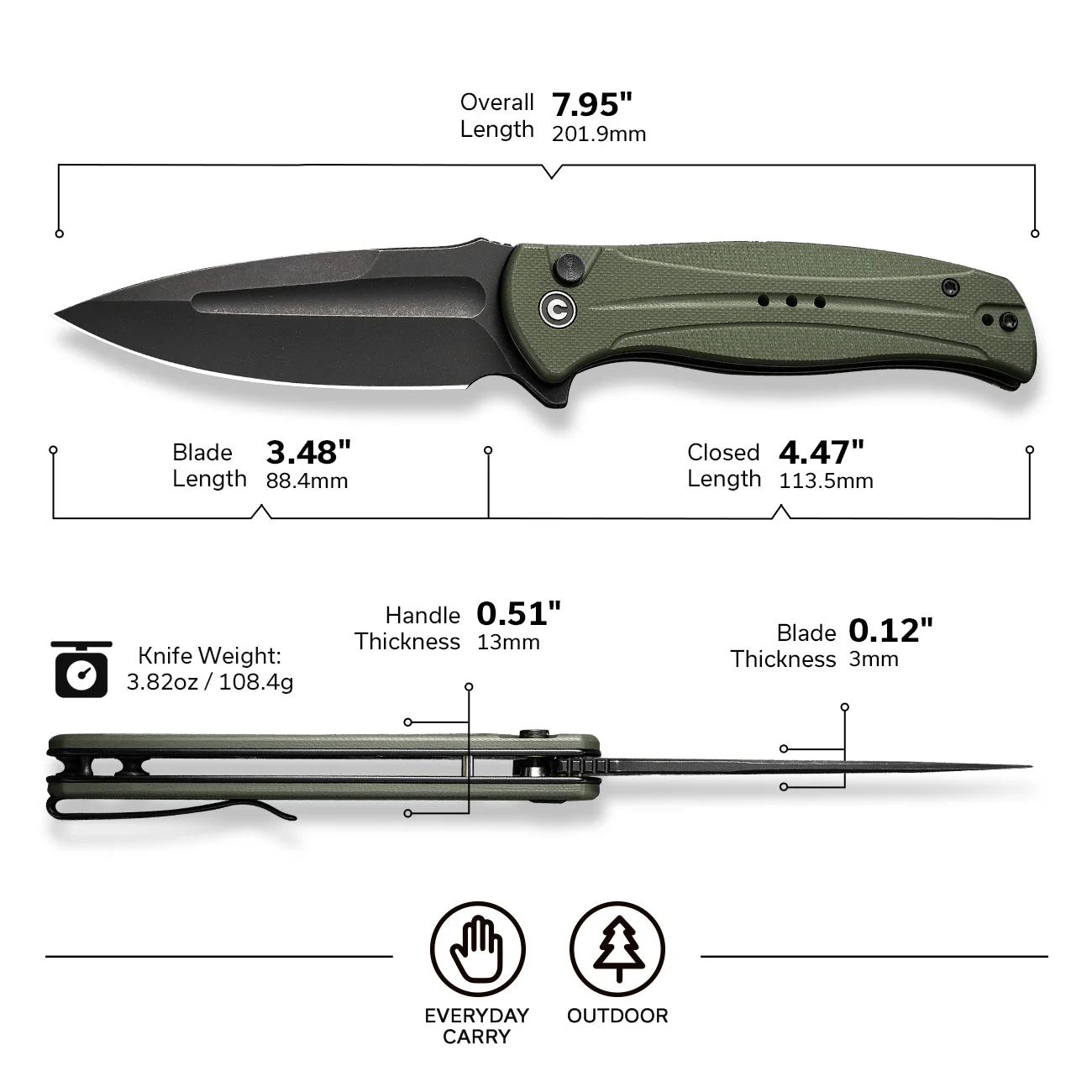 CIVIVI Incindie Flipper & Button Lock Knife G10 Handle (3.48" 14C28N Blade) C23053-2 - Image 6