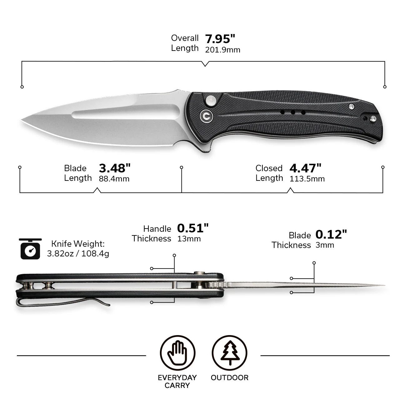 CIVIVI Incindie Flipper & Button Lock Knife G10 Handle (3.48" 14C28N Blade) C23053-3 - Image 6