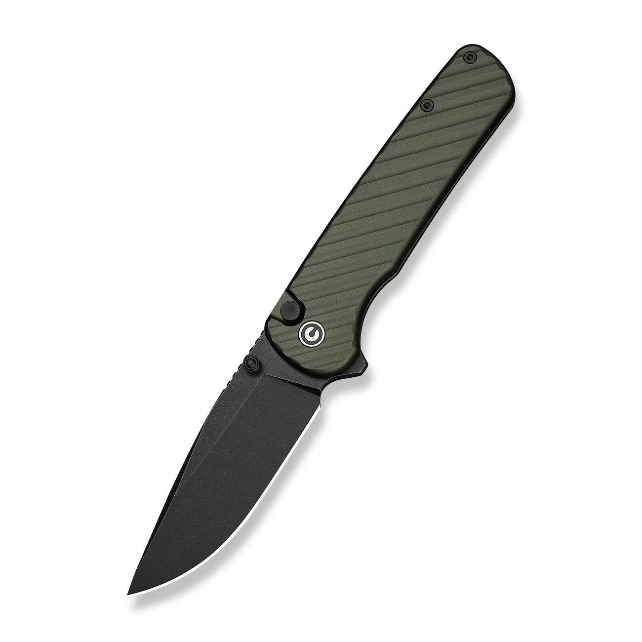 CIVIVI Iron Tide Flipper & Thumb Stud & Button Lock Knife Forest Green Aluminum Handle (3.24" Black Stonewashed 14C28N Blade) C25011-2 - Image 3