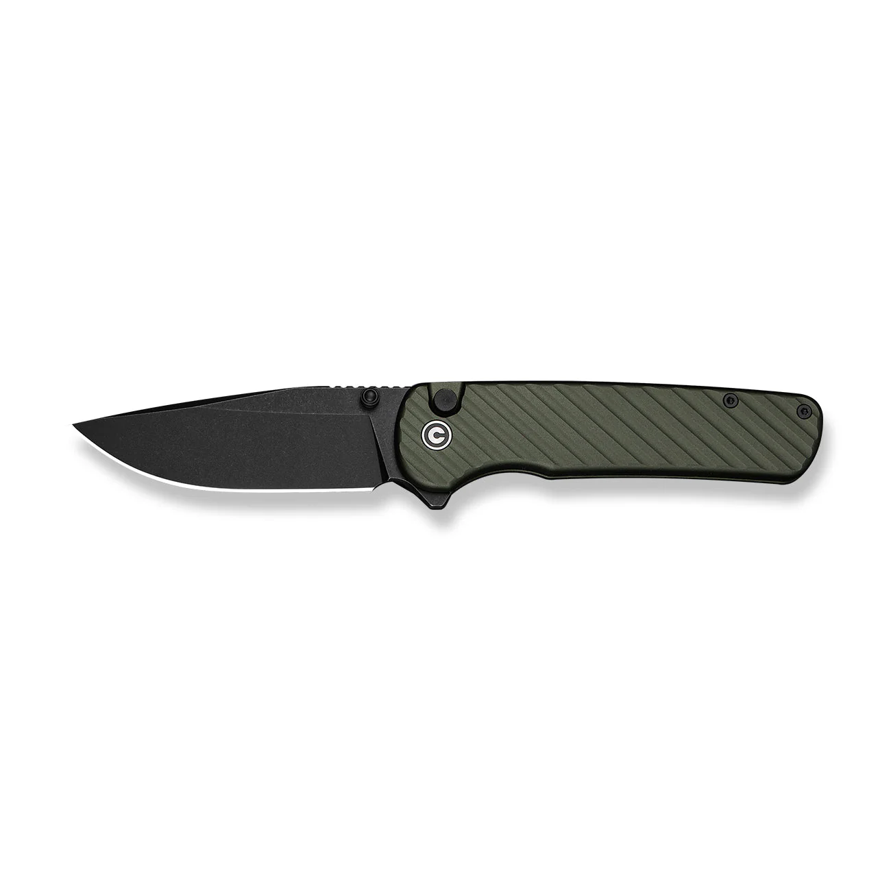 CIVIVI Iron Tide Flipper & Thumb Stud & Button Lock Knife Forest Green Aluminum Handle (3.24" Black Stonewashed 14C28N Blade) C25011-2 - Image 4