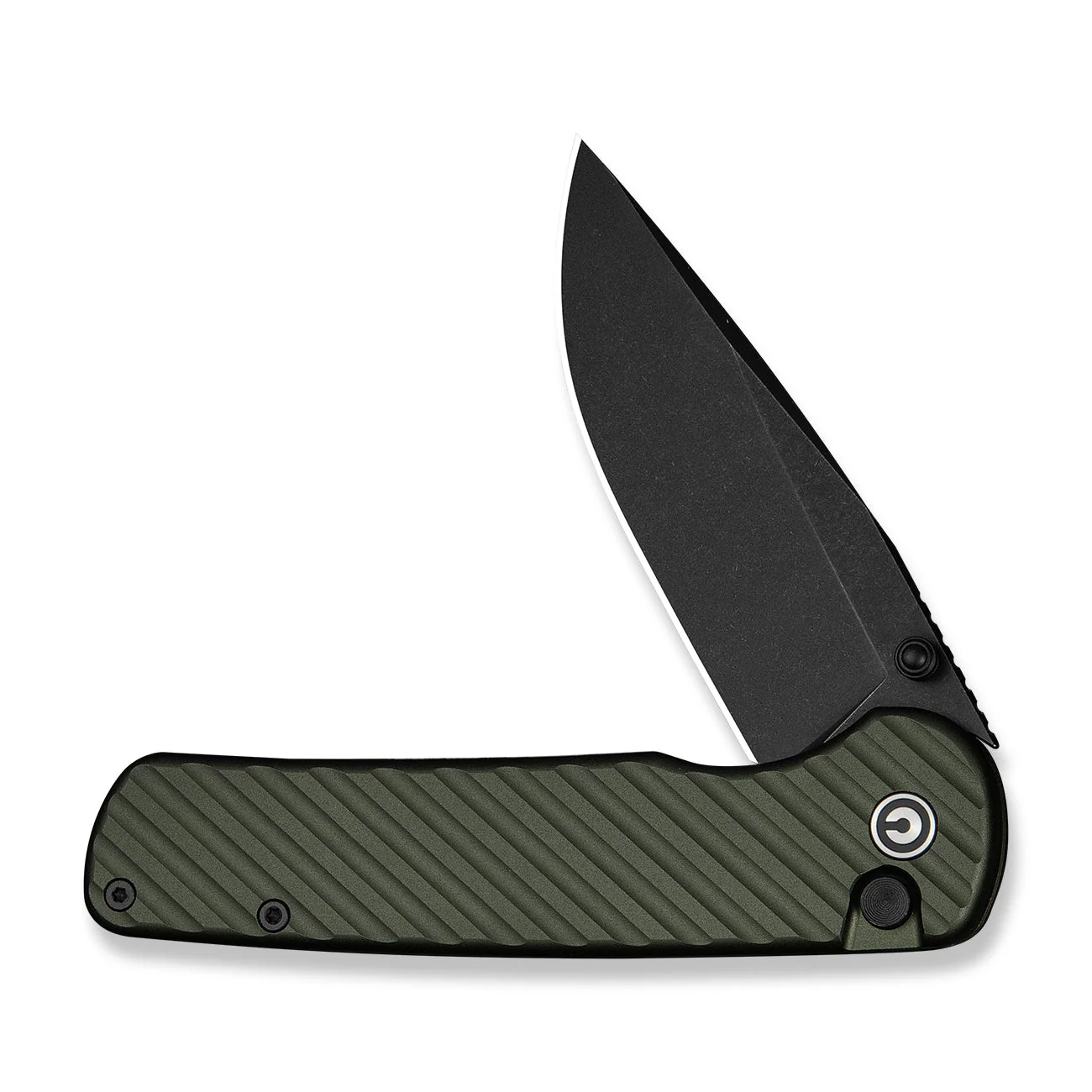 CIVIVI Iron Tide Flipper & Thumb Stud & Button Lock Knife Forest Green Aluminum Handle (3.24" Black Stonewashed 14C28N Blade) C25011-2 - Image 5