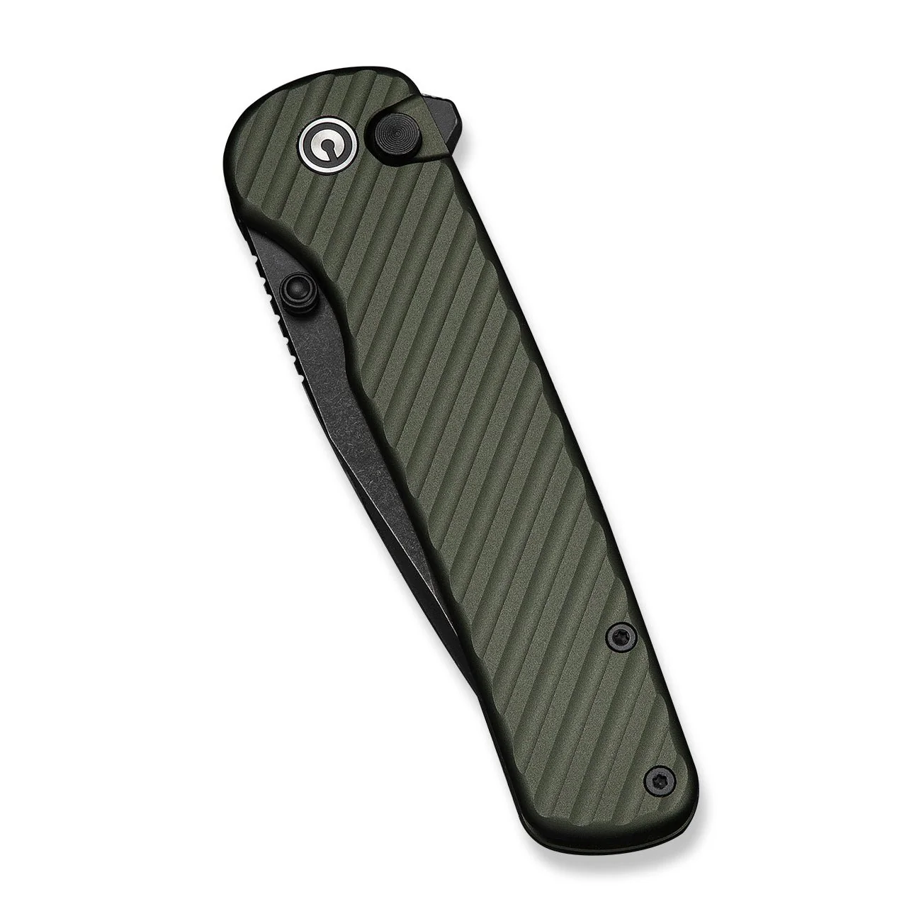 CIVIVI Iron Tide Flipper & Thumb Stud & Button Lock Knife Forest Green Aluminum Handle (3.24" Black Stonewashed 14C28N Blade) C25011-2 - Image 6