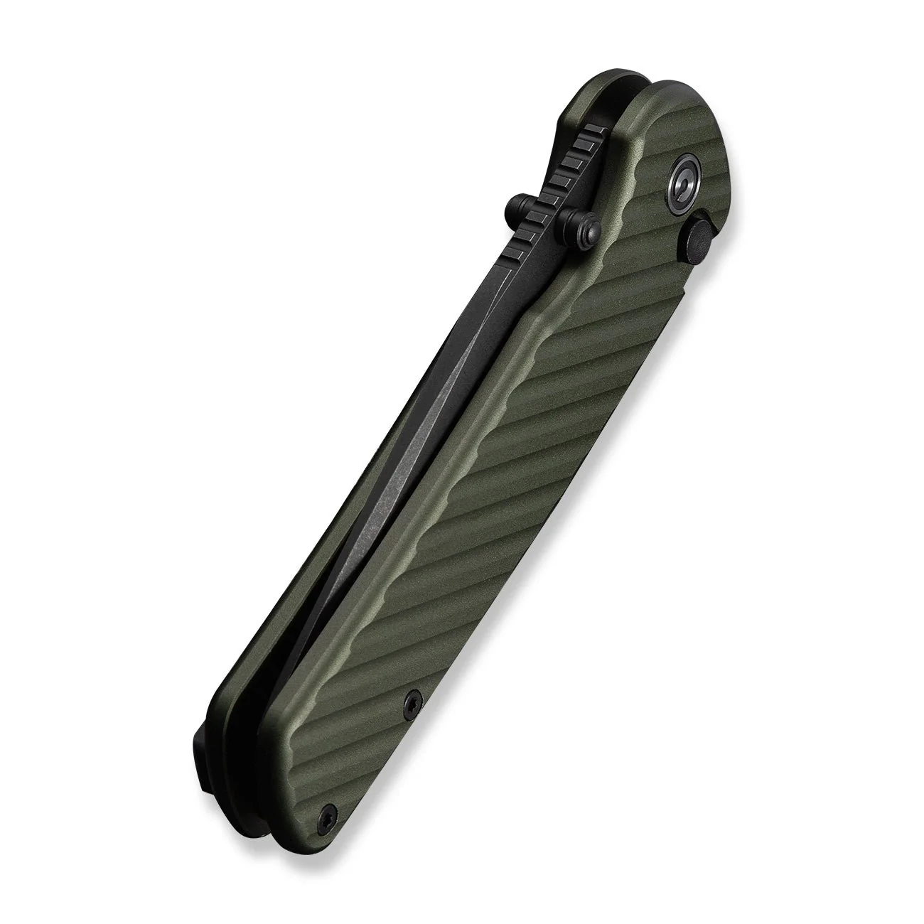 CIVIVI Iron Tide Flipper & Thumb Stud & Button Lock Knife Forest Green Aluminum Handle (3.24" Black Stonewashed 14C28N Blade) C25011-2 - Image 8