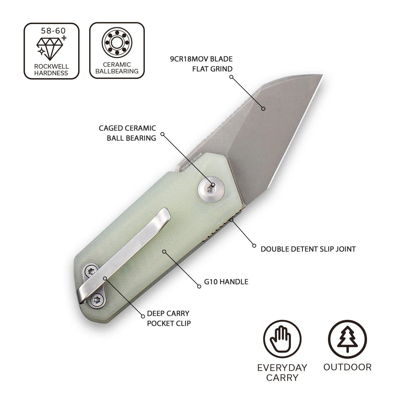 CIVIVI Ki-V Slip Joint Knife G10 Handle (1.55" 9Cr18MoV Blade) C2108A - Image 2