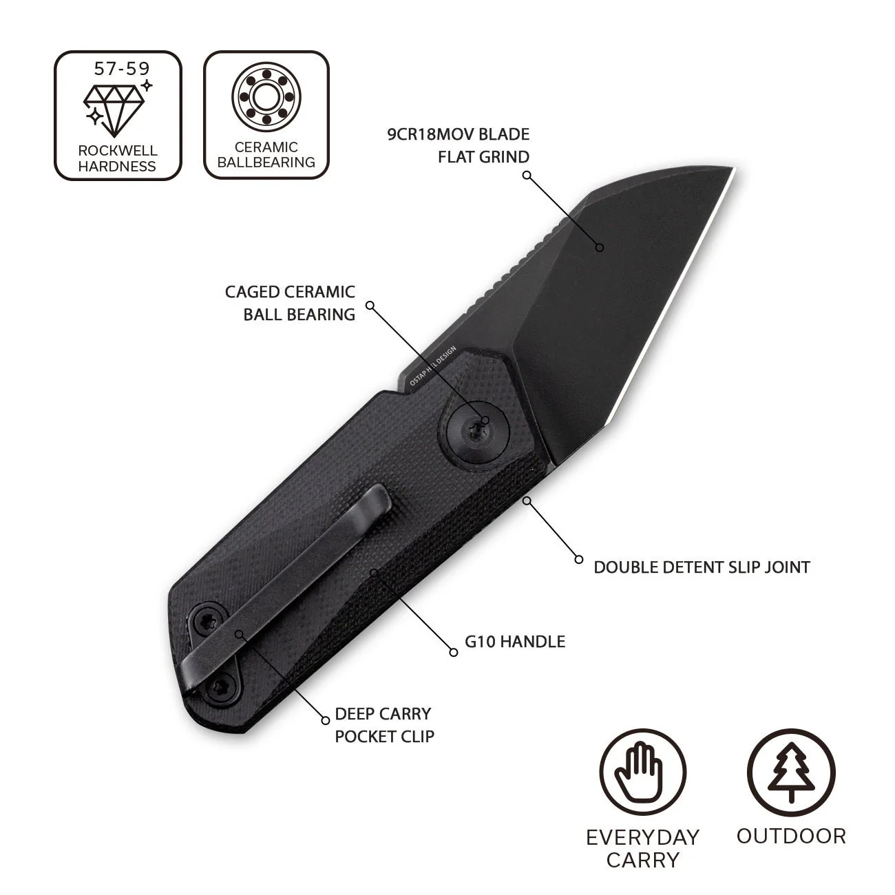 CIVIVI Ki-V Slip Joint Knife G10 Handle (1.55" 9Cr18MoV Blade) C2108B - Image 2