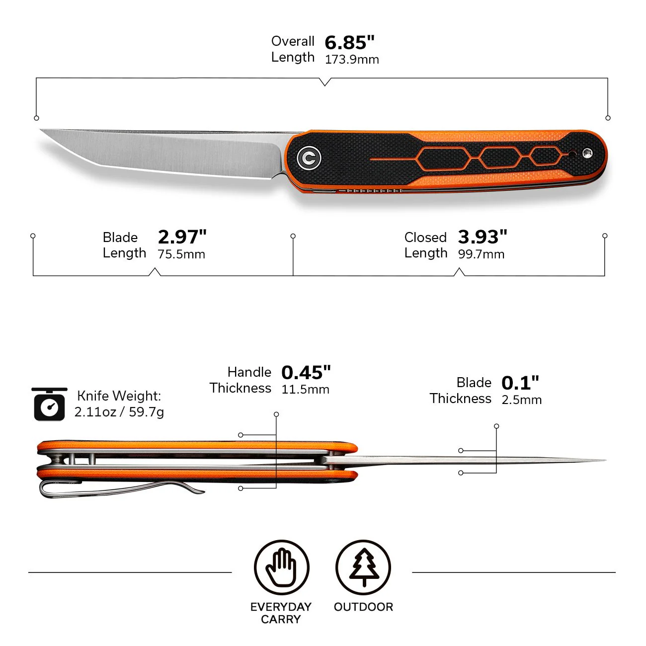 CIVIVI KwaiQ Flipper Knife G10 Handle (2.97" Nitro-V Blade) C23015-2 - Image 2