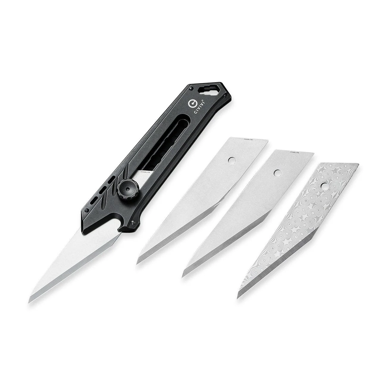 CIVIVI Mandate Utility Knife Titanium Handle (2.12" 1PC Damascus Blade) C2007D, With 2PCS 9Cr18MoV Blades - Image 5