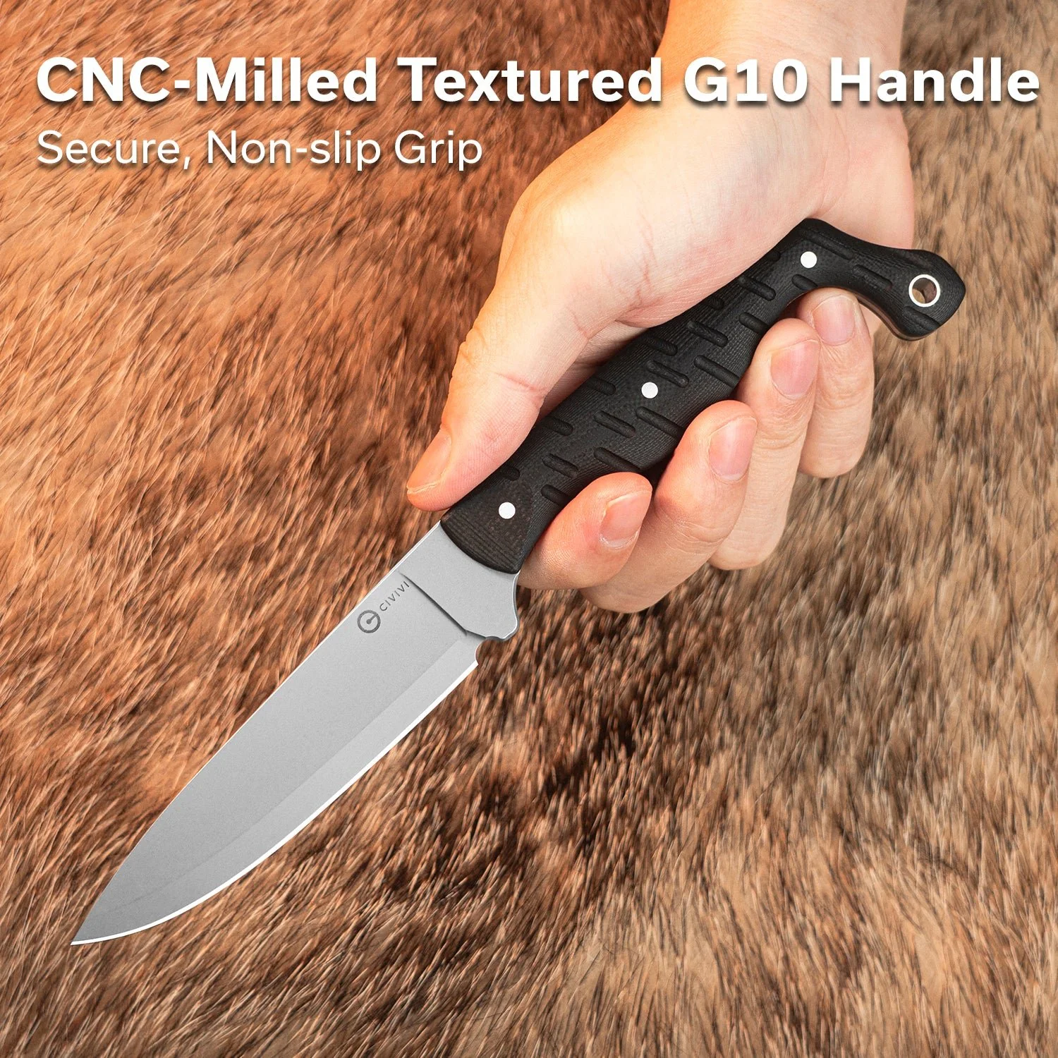 CIVIVI MDRN Hunter Fixed Blade Knife Black G10 Handle (4.12" Stonewashed Nitro-V Blade) C23078-1, With 1PC Black Kydex Sheath & 2PCS Black Straps - Image 3