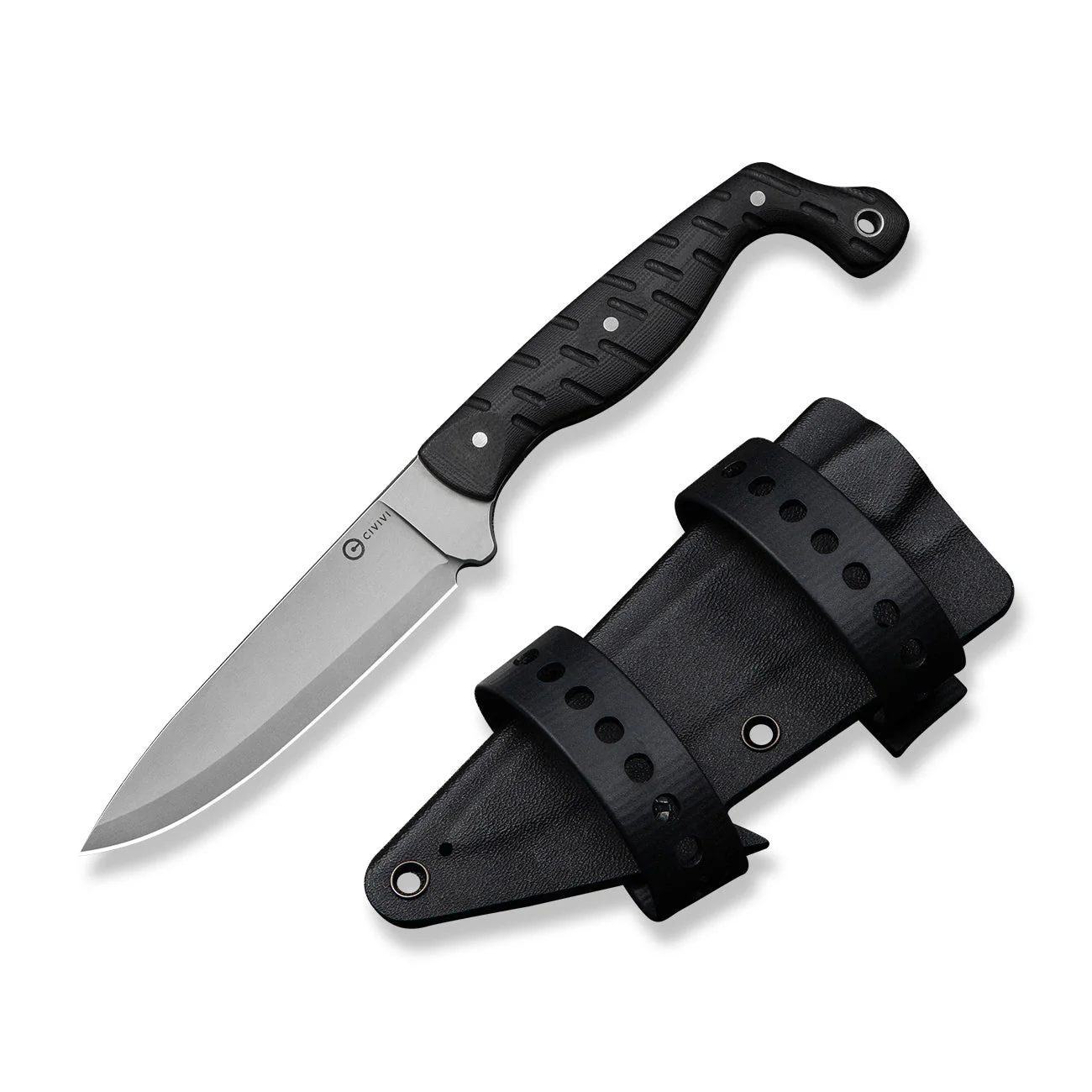 CIVIVI MDRN Hunter Fixed Blade Knife Black G10 Handle (4.12" Stonewashed Nitro-V Blade) C23078-1, With 1PC Black Kydex Sheath & 2PCS Black Straps - Image 8