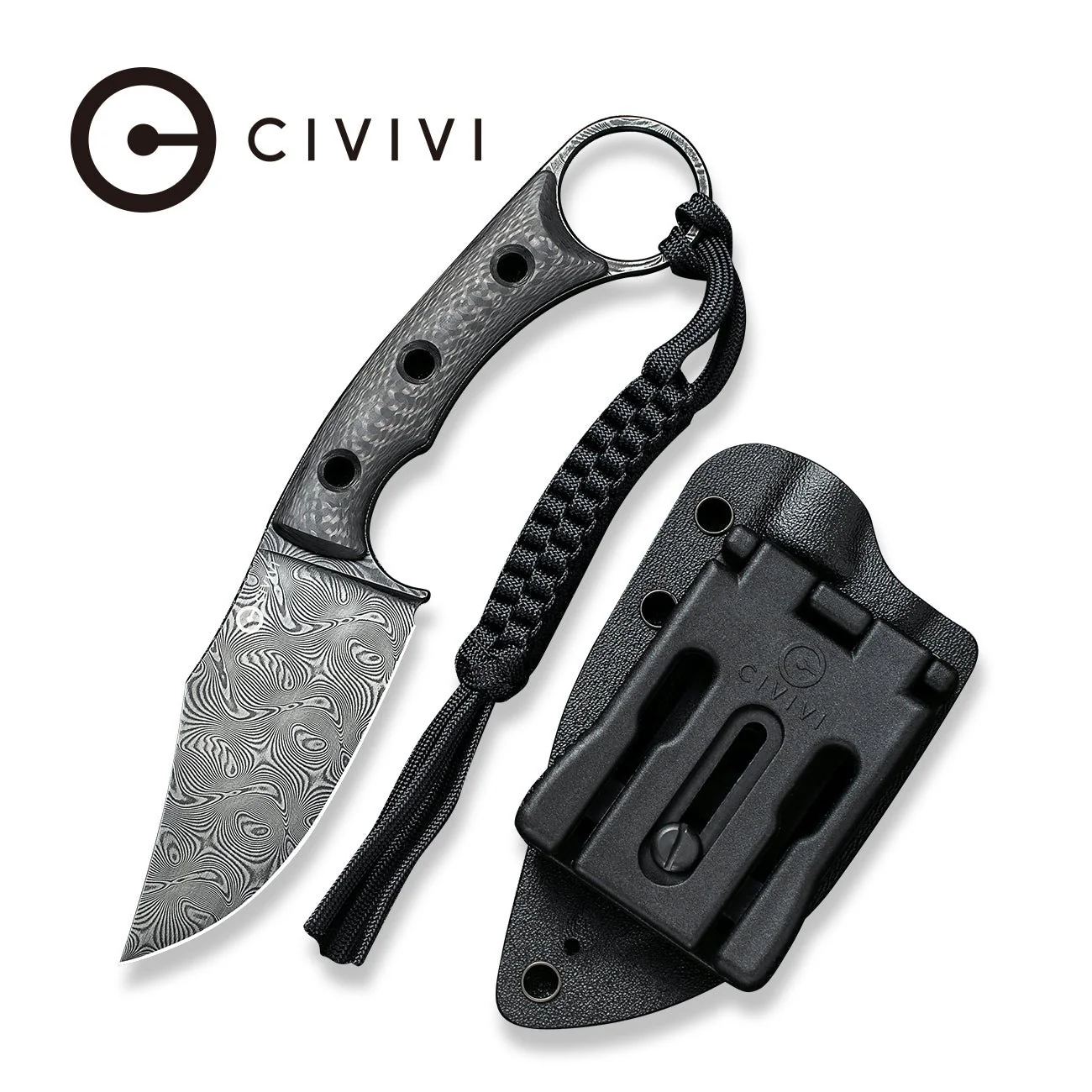 CIVIVI Midwatch Fixed Blade Knife Carbon Fiber Handle (3.39" Damascus Blade) C20059B-DS1