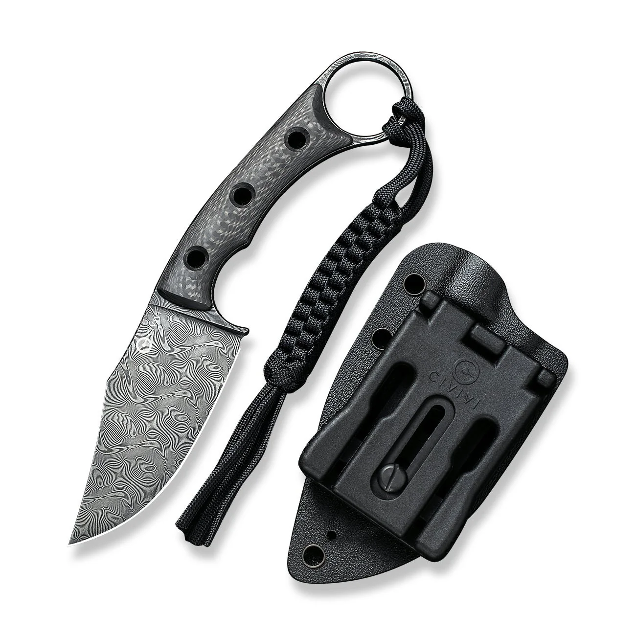 CIVIVI Midwatch Fixed Blade Knife Carbon Fiber Handle (3.39" Damascus Blade) C20059B-DS1 - Image 10