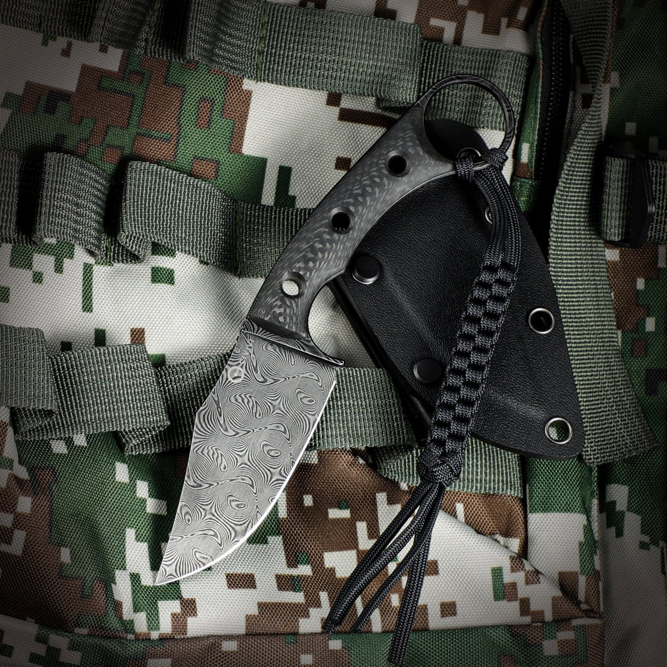 CIVIVI Midwatch Fixed Blade Knife Carbon Fiber Handle (3.39" Damascus Blade) C20059B-DS1 - Image 5