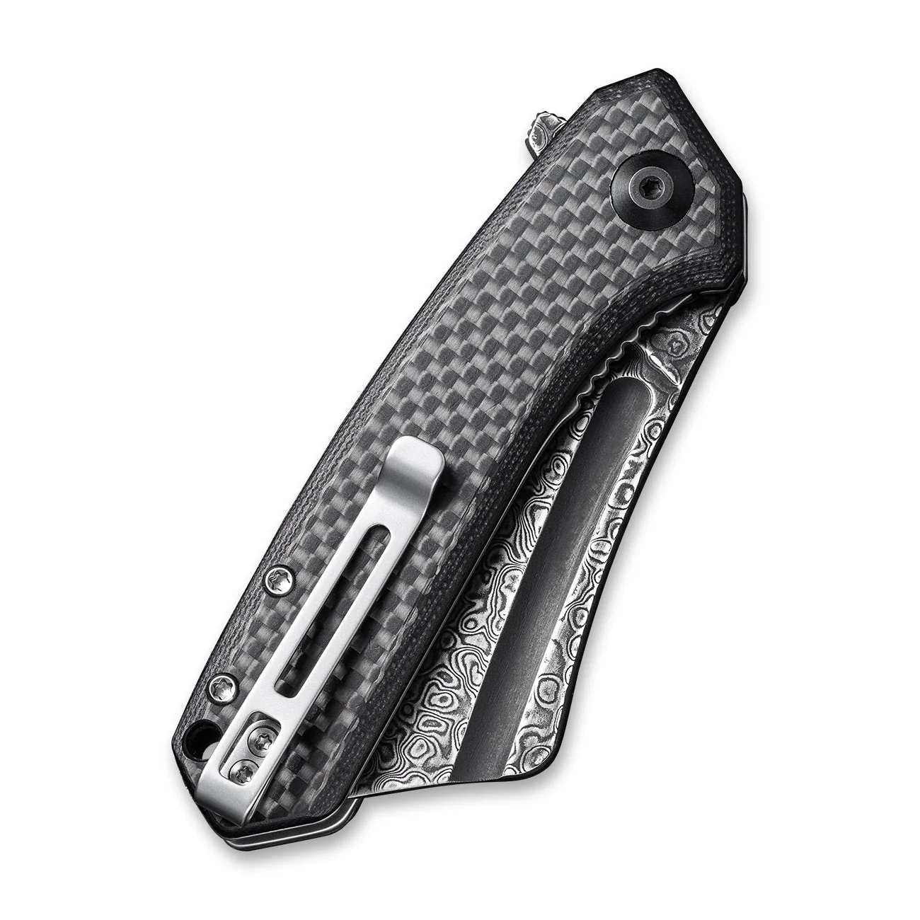 CIVIVI Mini Bullmastiff Flipper Knife Carbon Fiber & G10 Handle (2.97" Damascus Blade) C2004DS-1 - Image 6