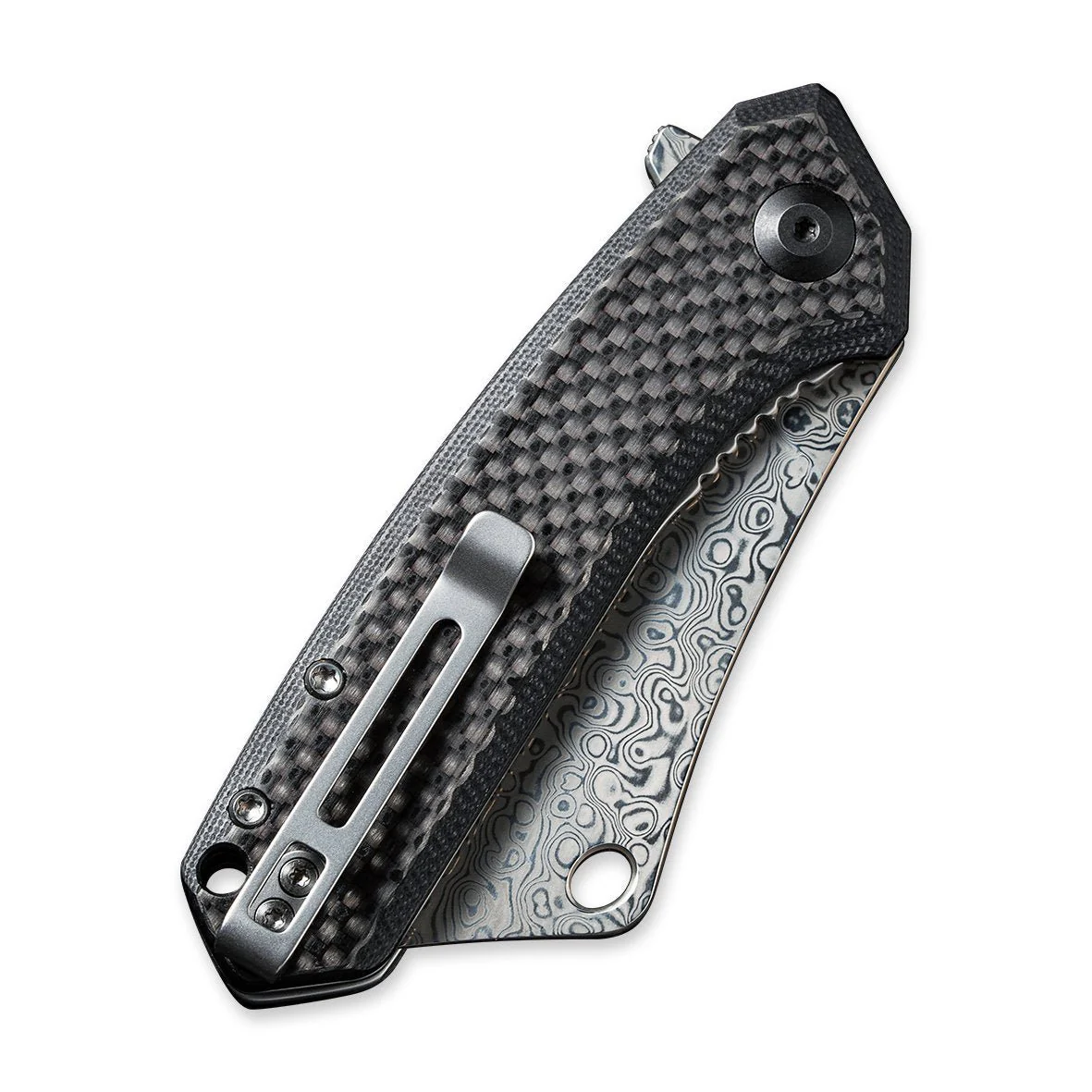 CIVIVI Mini Mastodon Flipper Knife Carbon Fiber & G10 Handle (2.97" Damascus Blade) C2011DS-1 - Image 5