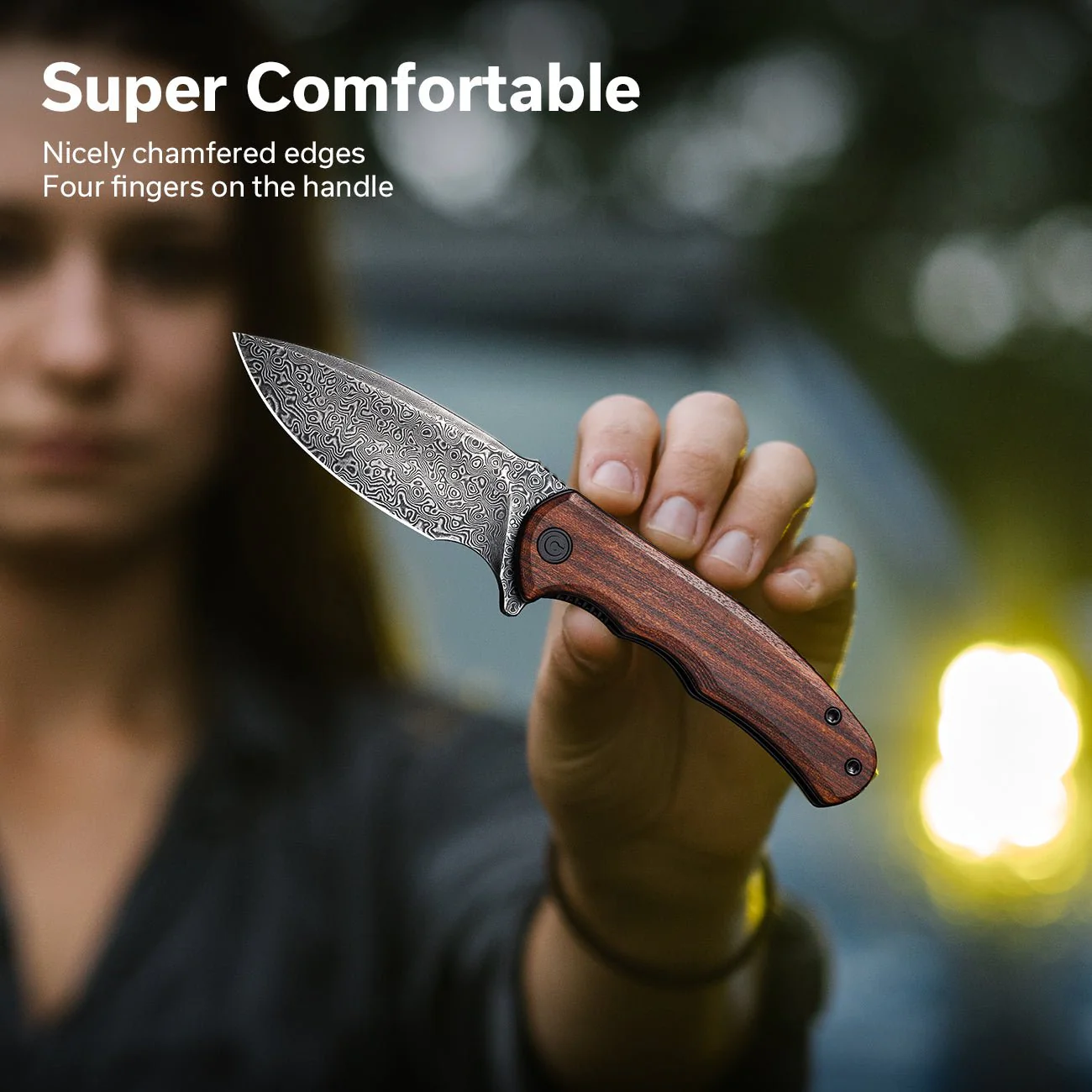 CIVIVI Mini Praxis Flipper Knife Wood Handle (2.98" Damascus Blade) C18026C-DS1 - Image 5