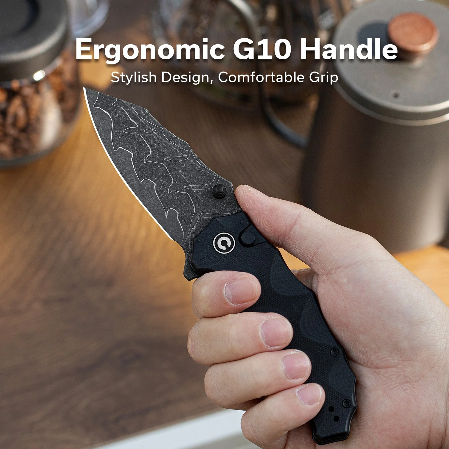 CIVIVI Natterjack Thumb Stud & Button Lock Knife G10 Handle (3.19" Damascus Blade) C24028-DS1 - Image 3